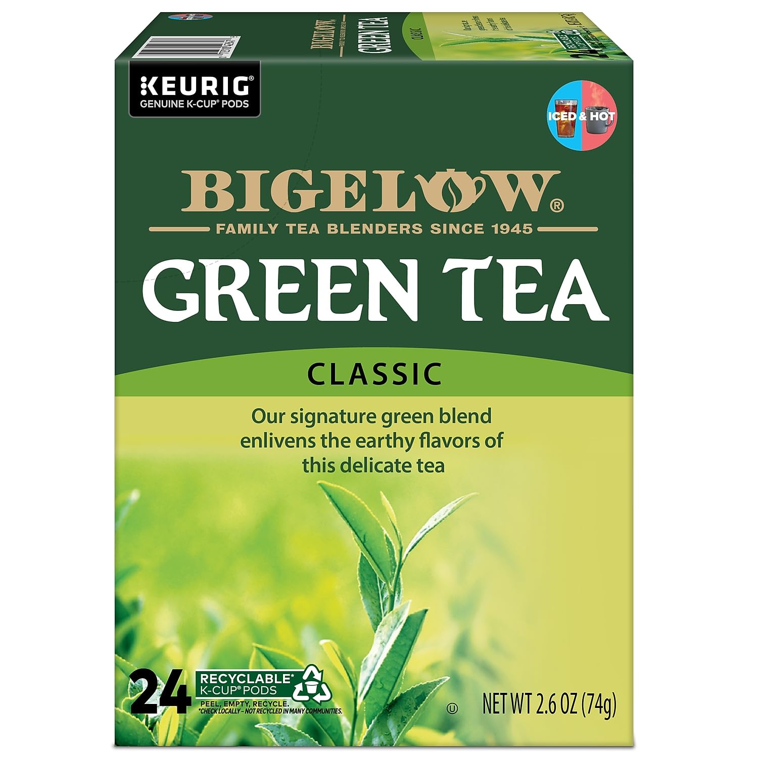 Bigelow thé vert Keurig, paquet de 24 dosettes pour moins de vaisselle.