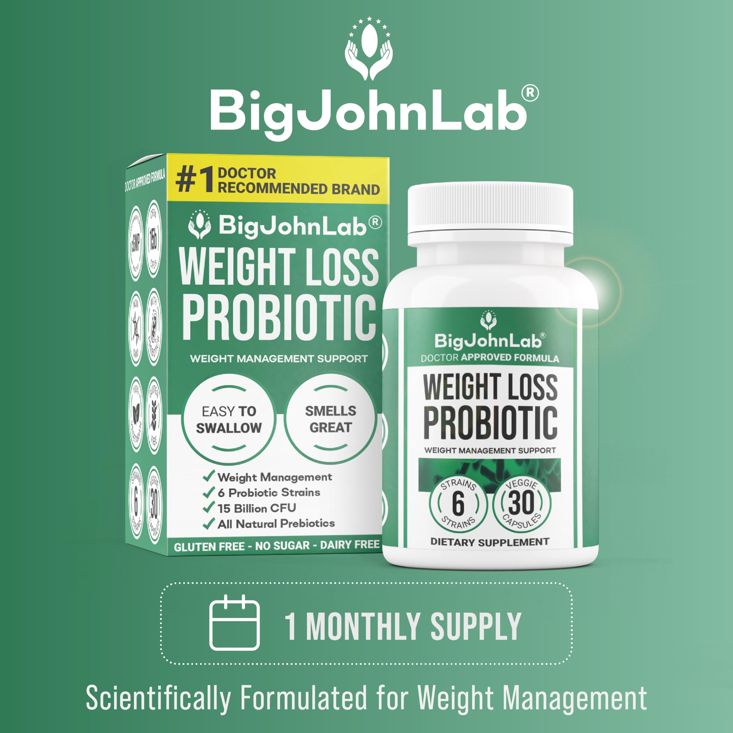 Étiquette BIGJOHNLAB Probiotiques avec ingrédients naturels et sans allergènes.