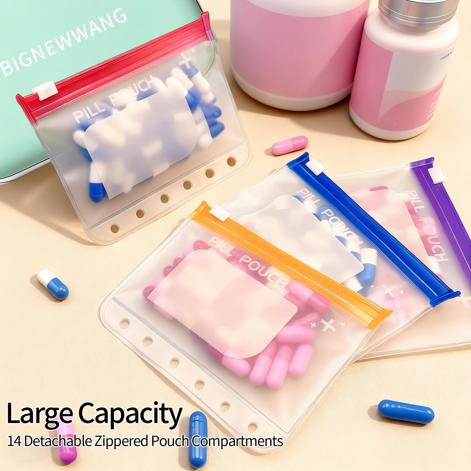 BIGNEWWANG pochettes colorées et detachables facilitent le tri par jour.