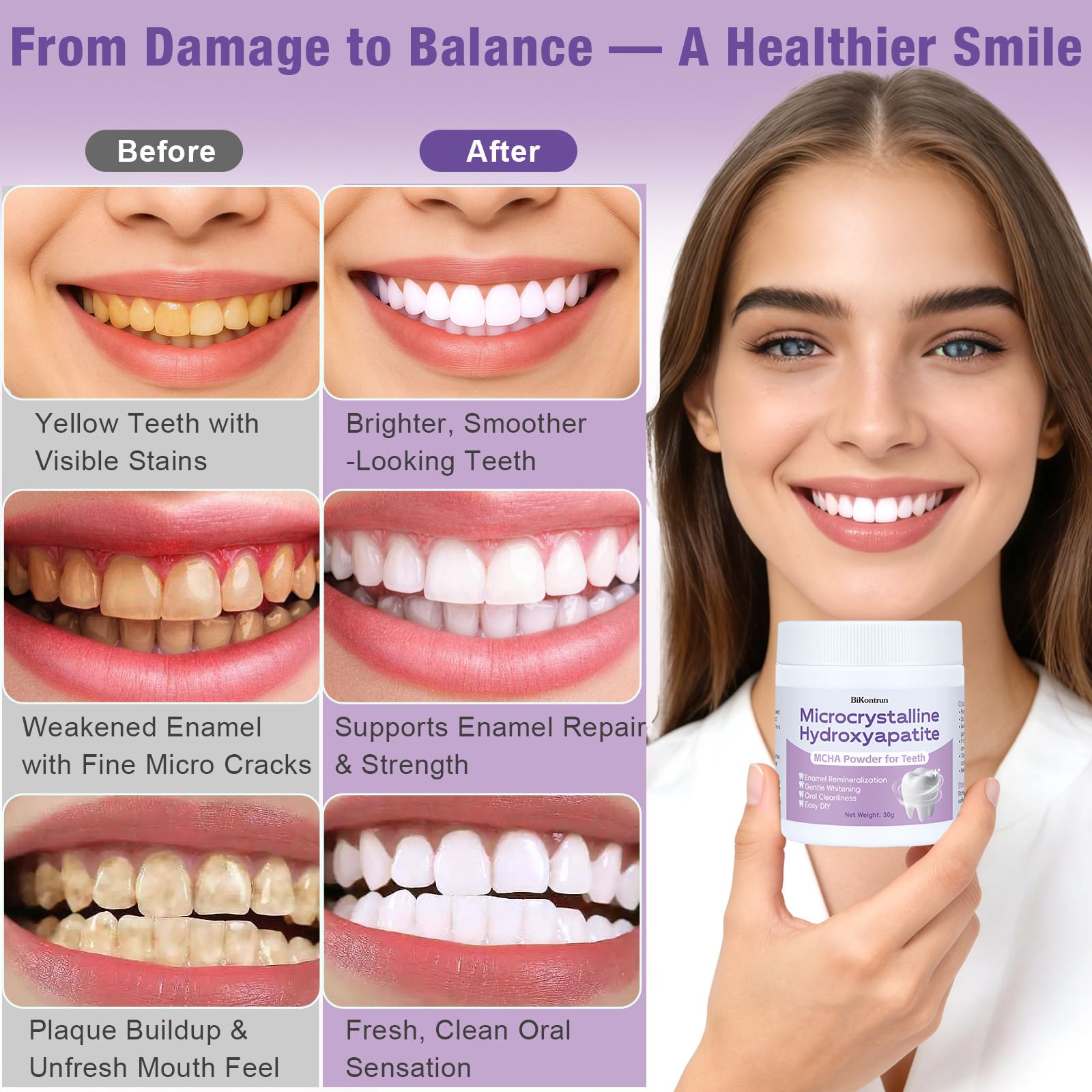 BiKontrun Poudre hydroxyapatite dents texture douce qui glisse sur les surfaces.