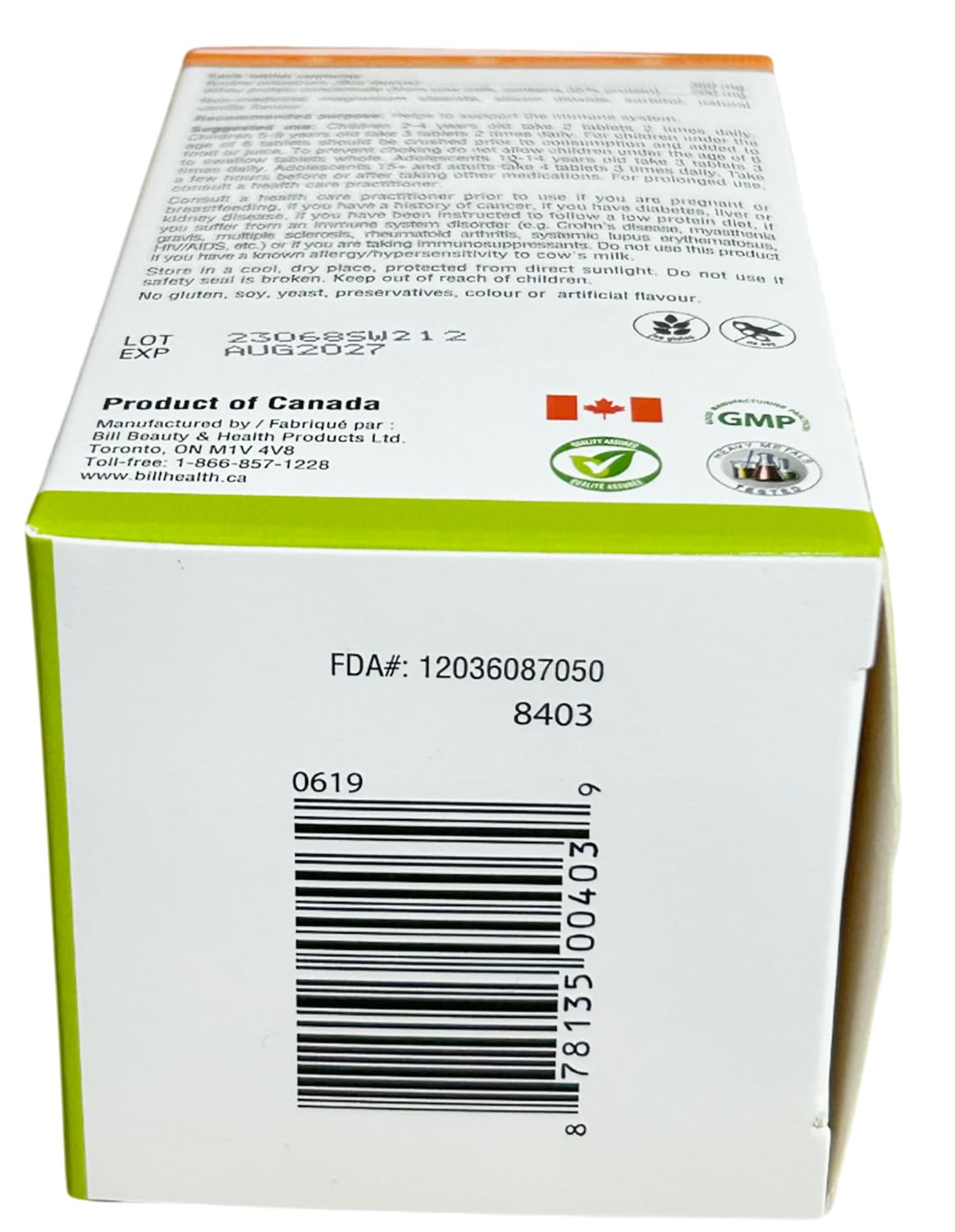 Bill Natural Sources Colostrum enfants, couvercle et conservation pratique