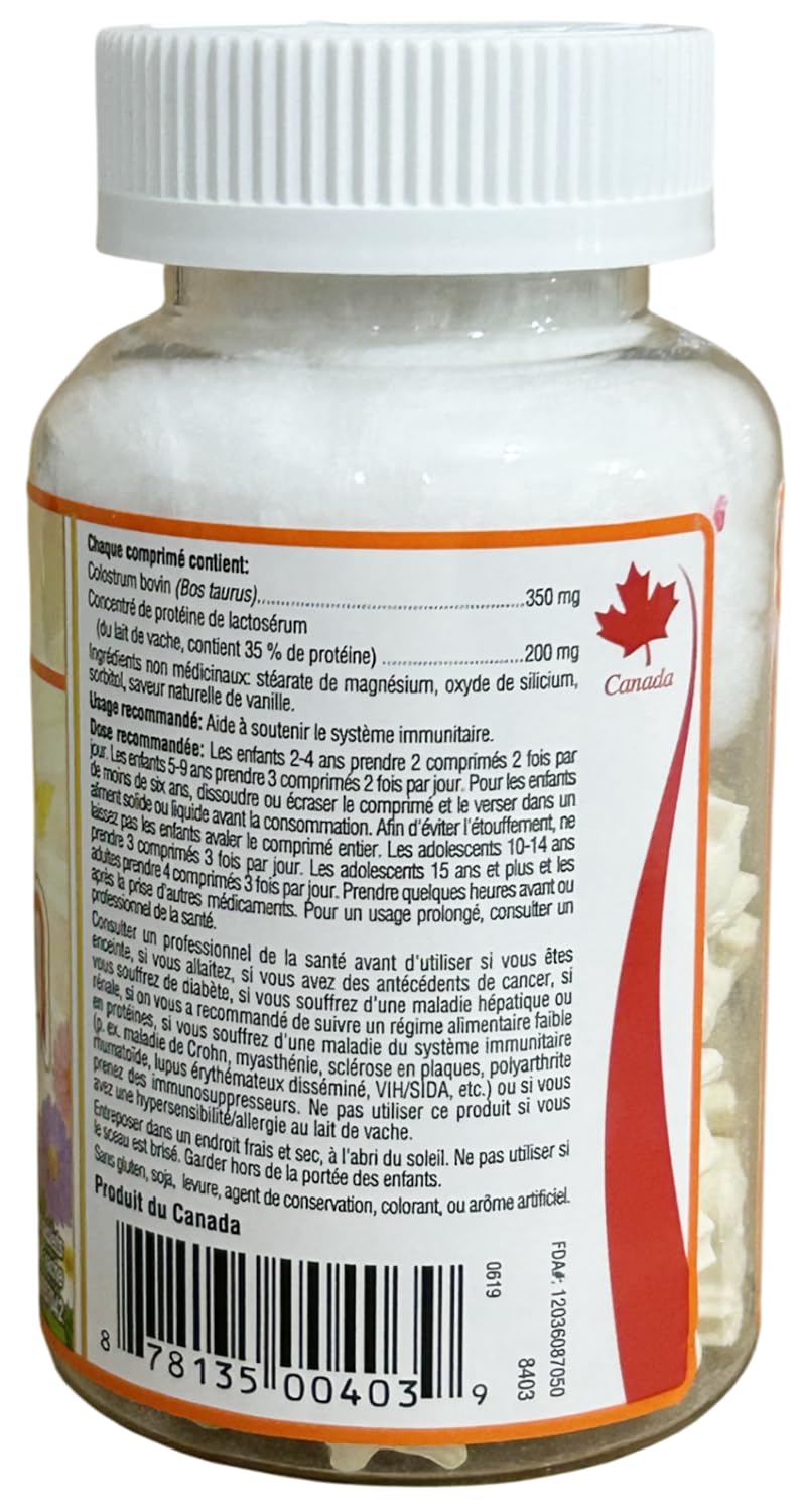 Bill Natural Sources Colostrum enfants, emballage éducatif et bienfaits potentiels