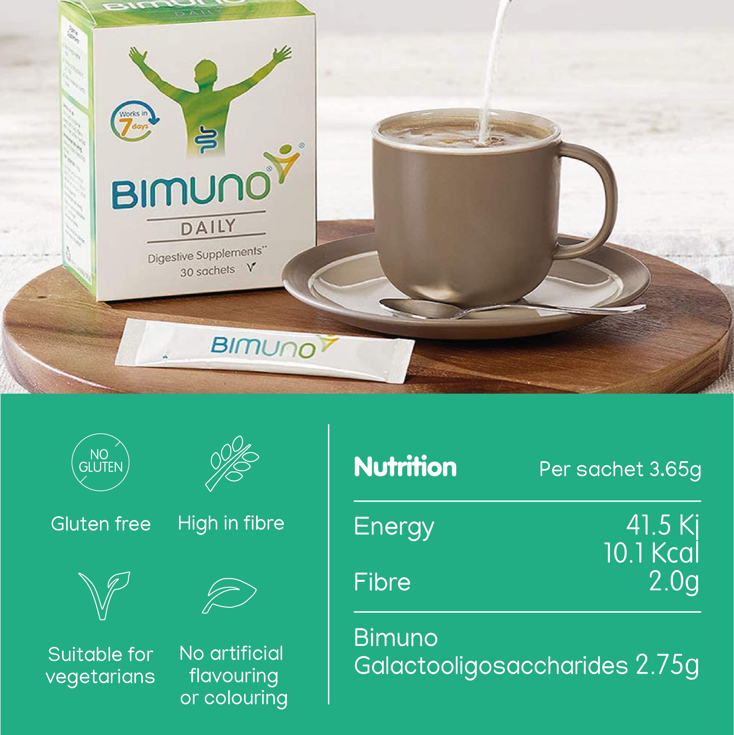 BIMUNO Immunité – sans gluten, adapté végétarien et sans allergènes courants.