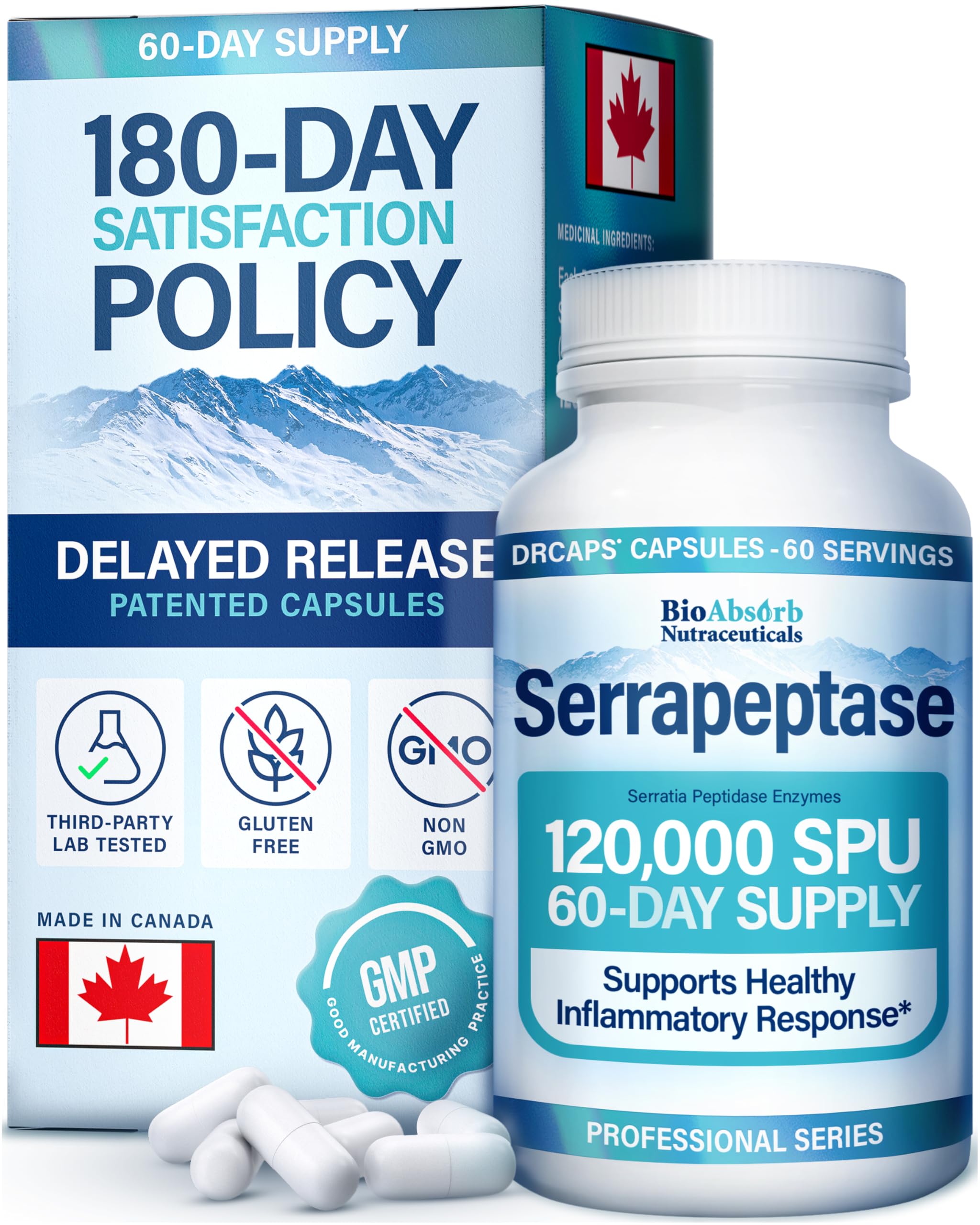 Bio Absorb Serrapeptase: capsule 120000 SPU, potentiel soutien des processus naturels.