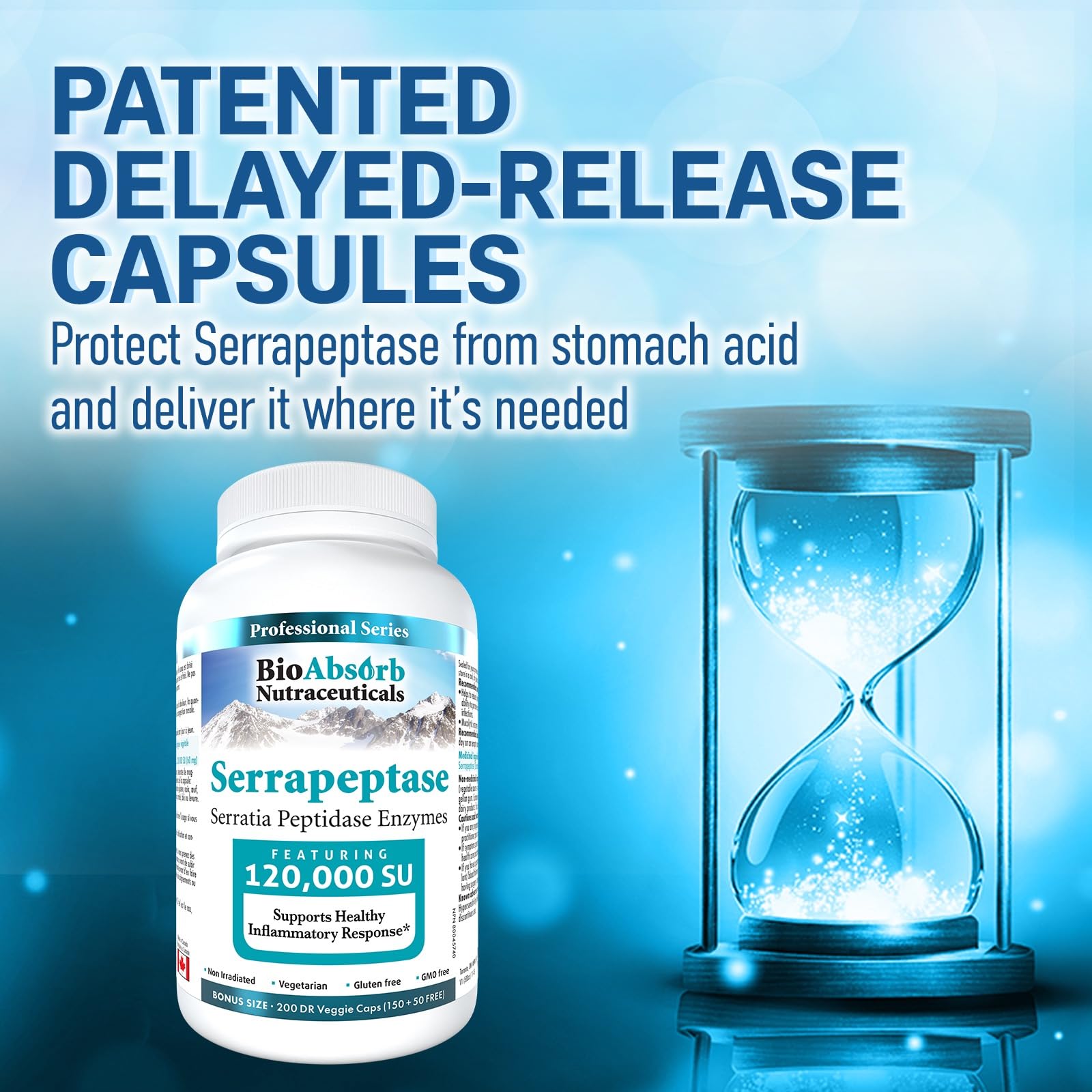 Bio Absorb Serrapeptase – capsules DRcaps résistantes à l acide gastrique.