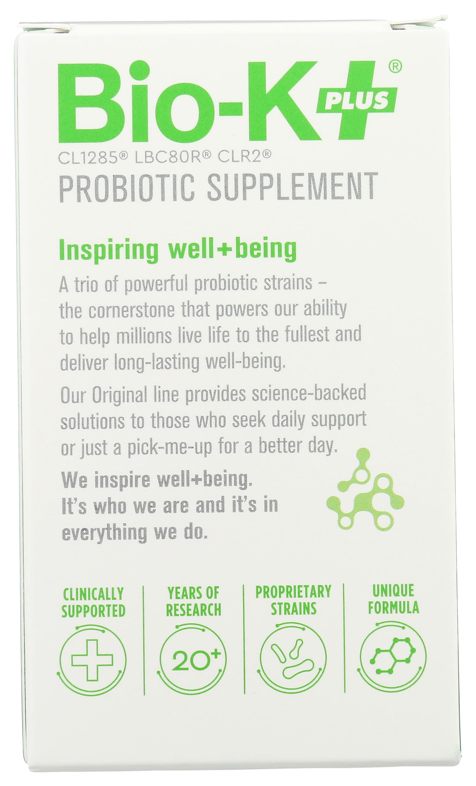Bouteille Bio-K Plus Dailycare de 30 capsules, prise pratique dans la routine.