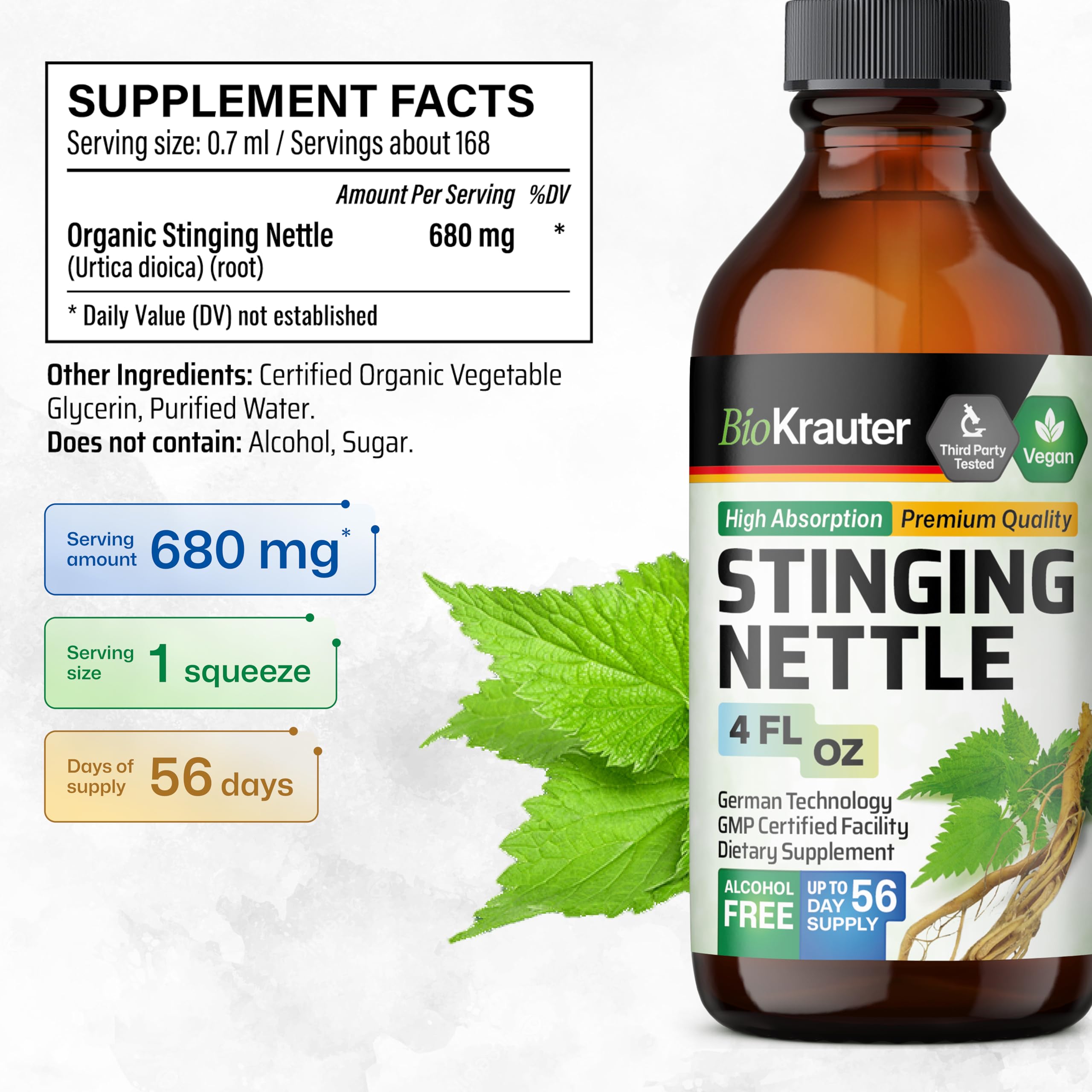 Bio Krauter composition eau et glycérine: formule douce et sans alcool.