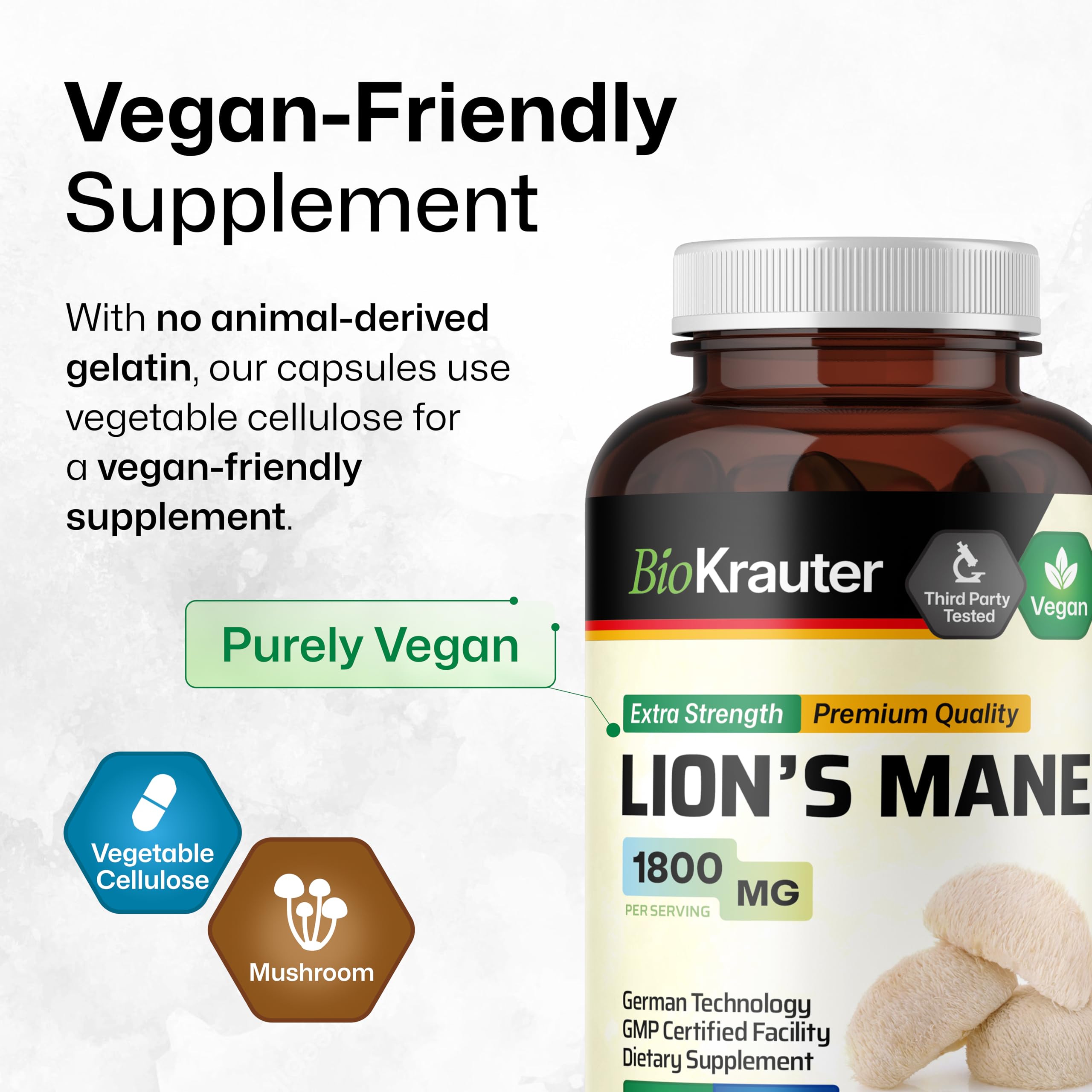 BIO KRAUTER Lions Mane, sans charges ni additifs, formulation simple et efficace