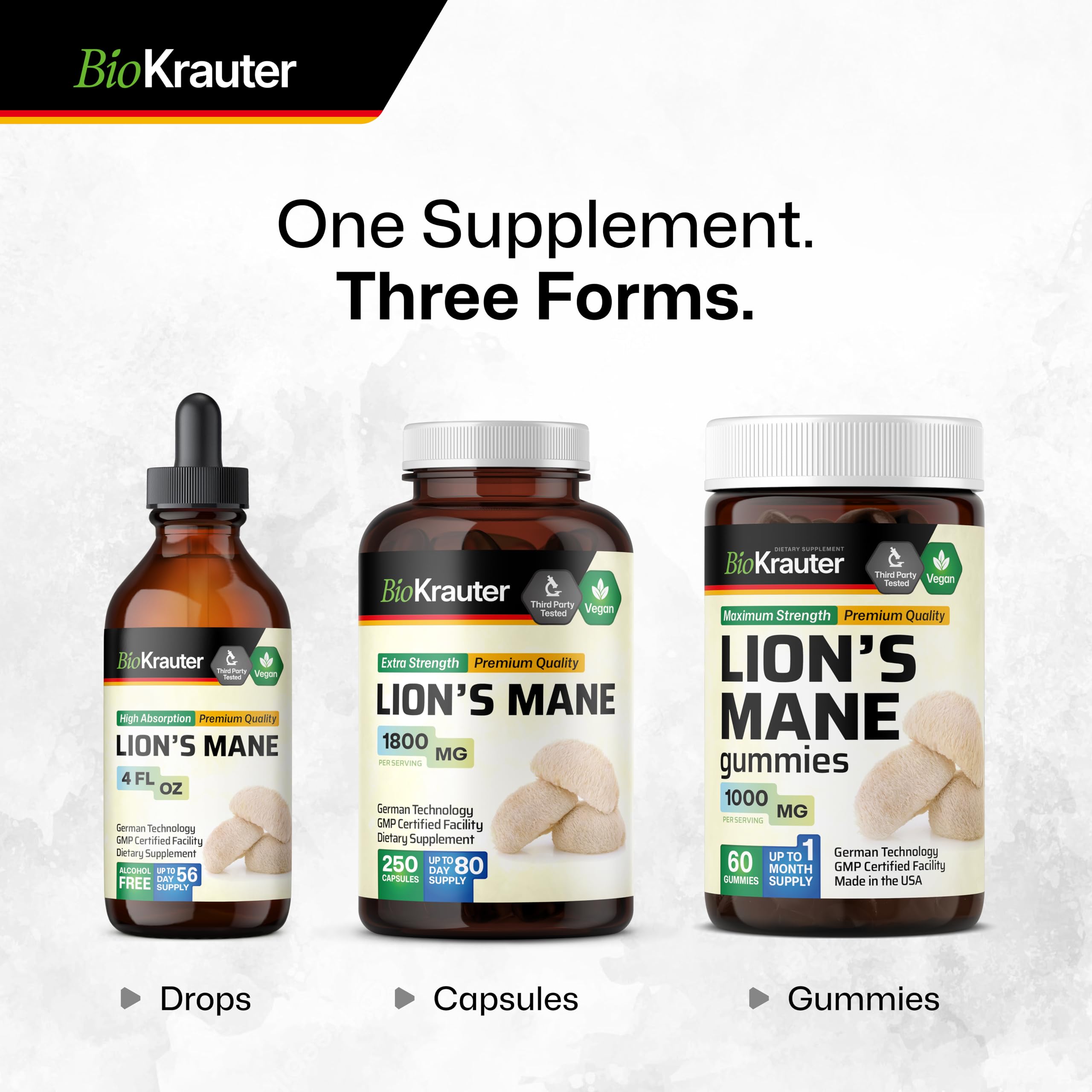 BIO KRAUTER Lions Mane, gélules végane adaptées aux routines quotidiennes