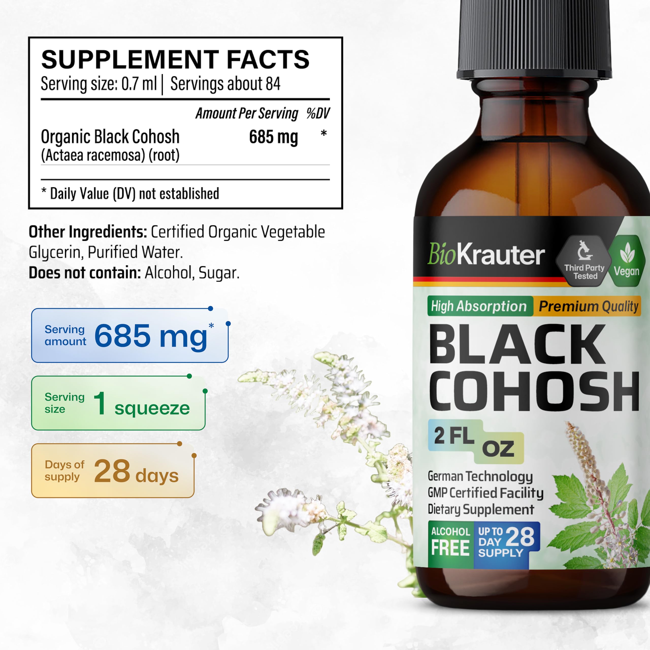 BIO KRAUTER Formule végan sans alcool, sans colorants ni arômes.