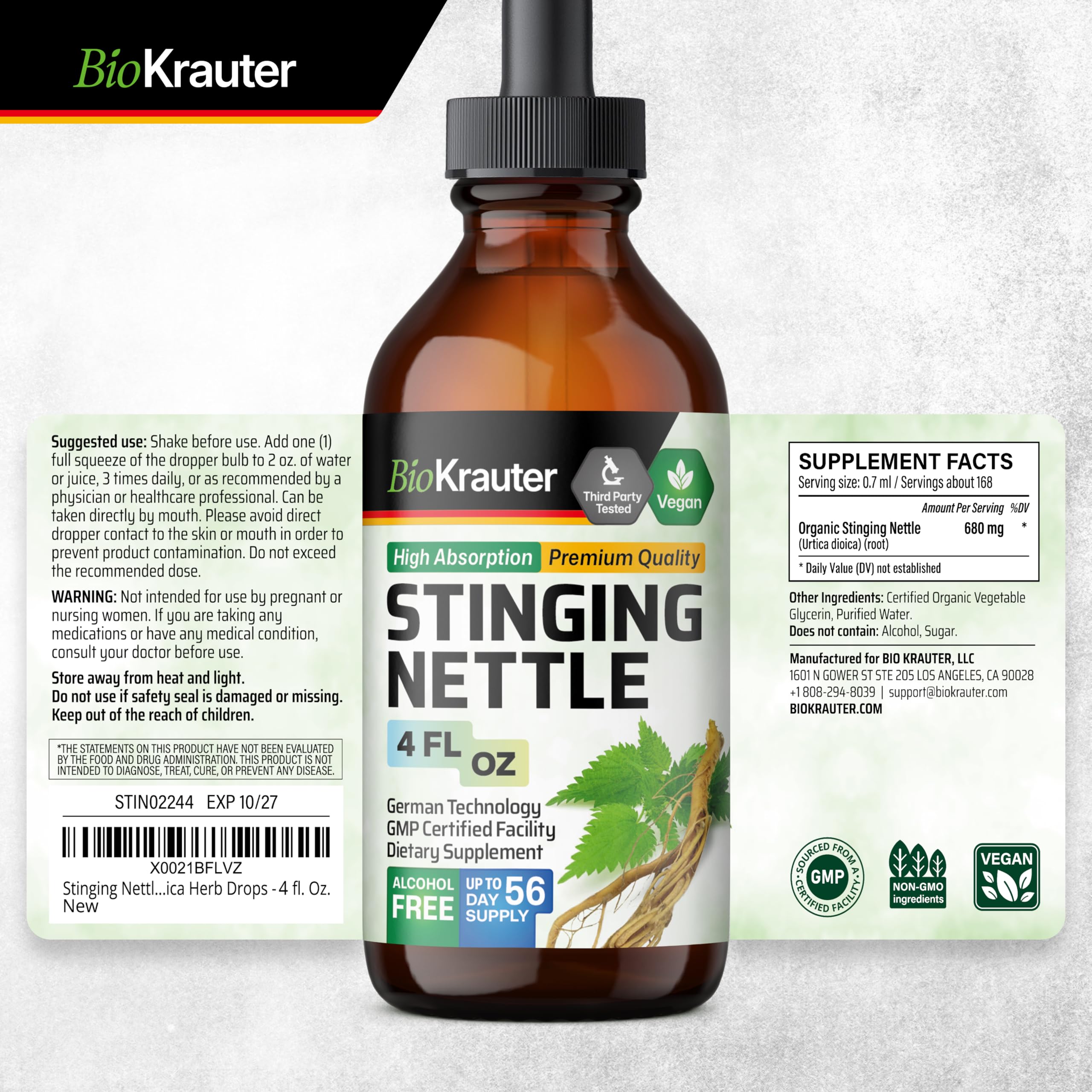 Bio Krauter gouttes vegan sans alcool: solution végétale adaptée.