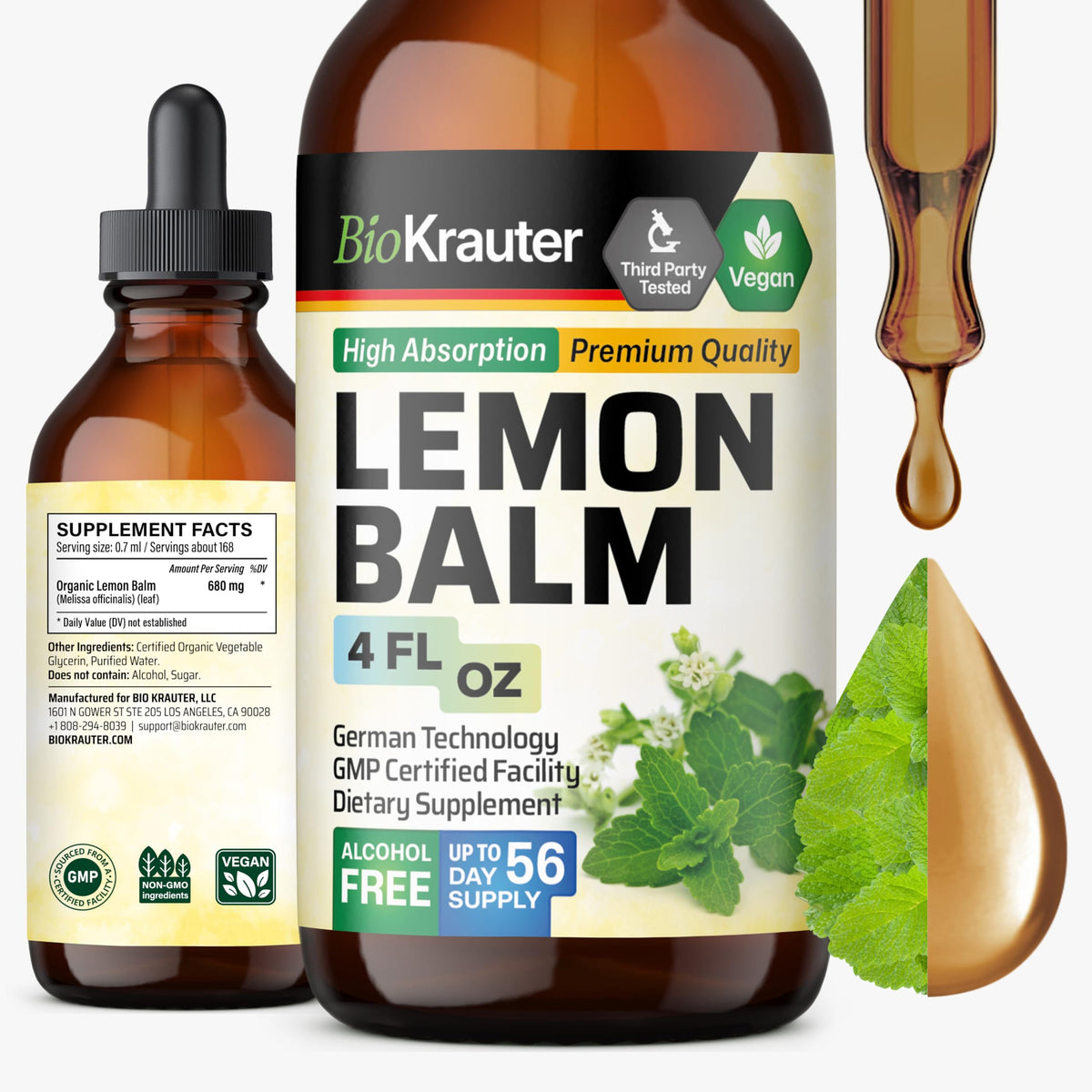 BIO KRAUTER Mélisse officinale Drops dans une bouteille, favorise le calme naturel