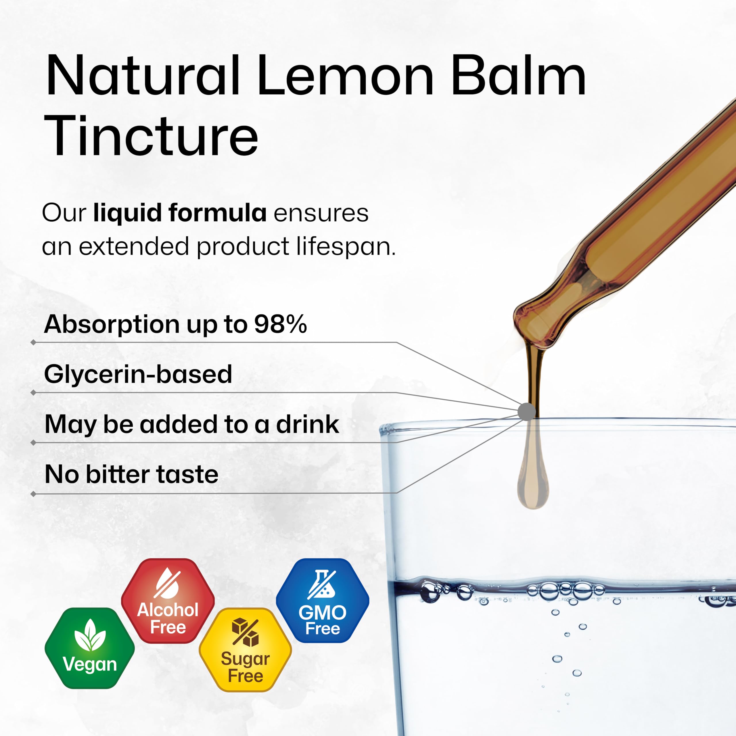 Verre d’eau avec BIO KRAUTER Mélisse Drops, utilisation rapide dans 60 ml d’eau