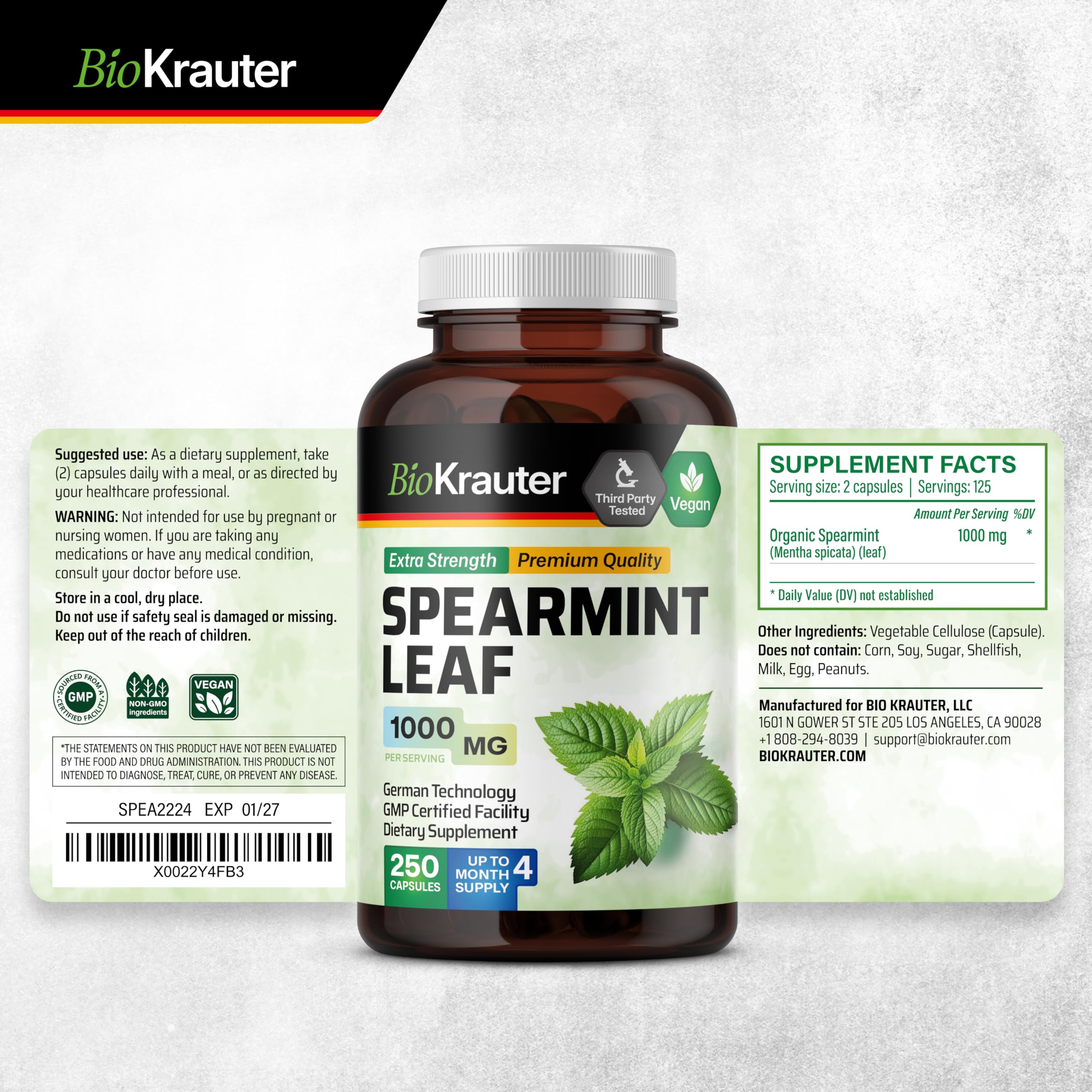 BIO KRAUTER Menthe poivrée pure sans additifs ni fillers.