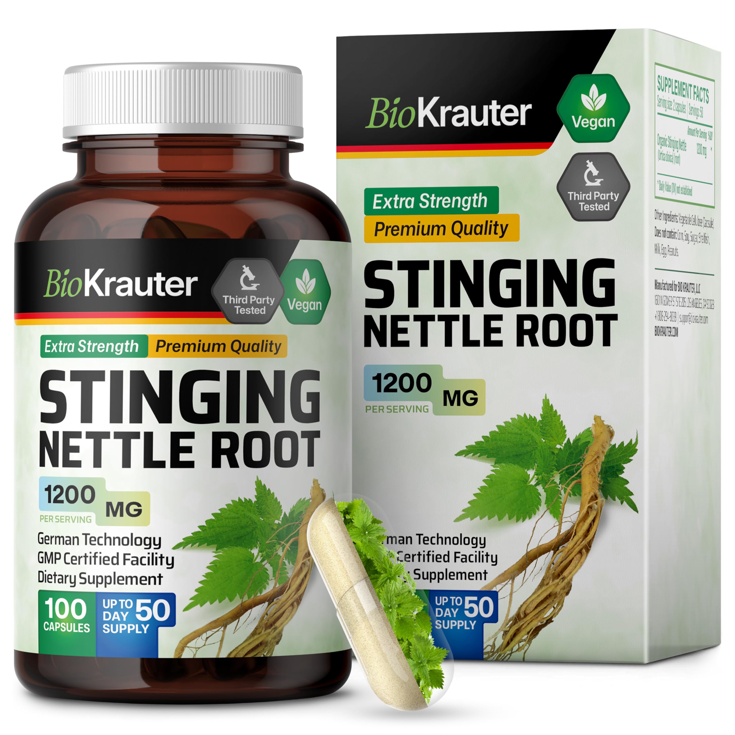 BIO KRAUTER Ortie dioïque – flacon de capsules pour un soutien potentiel du bien-être urinaire.