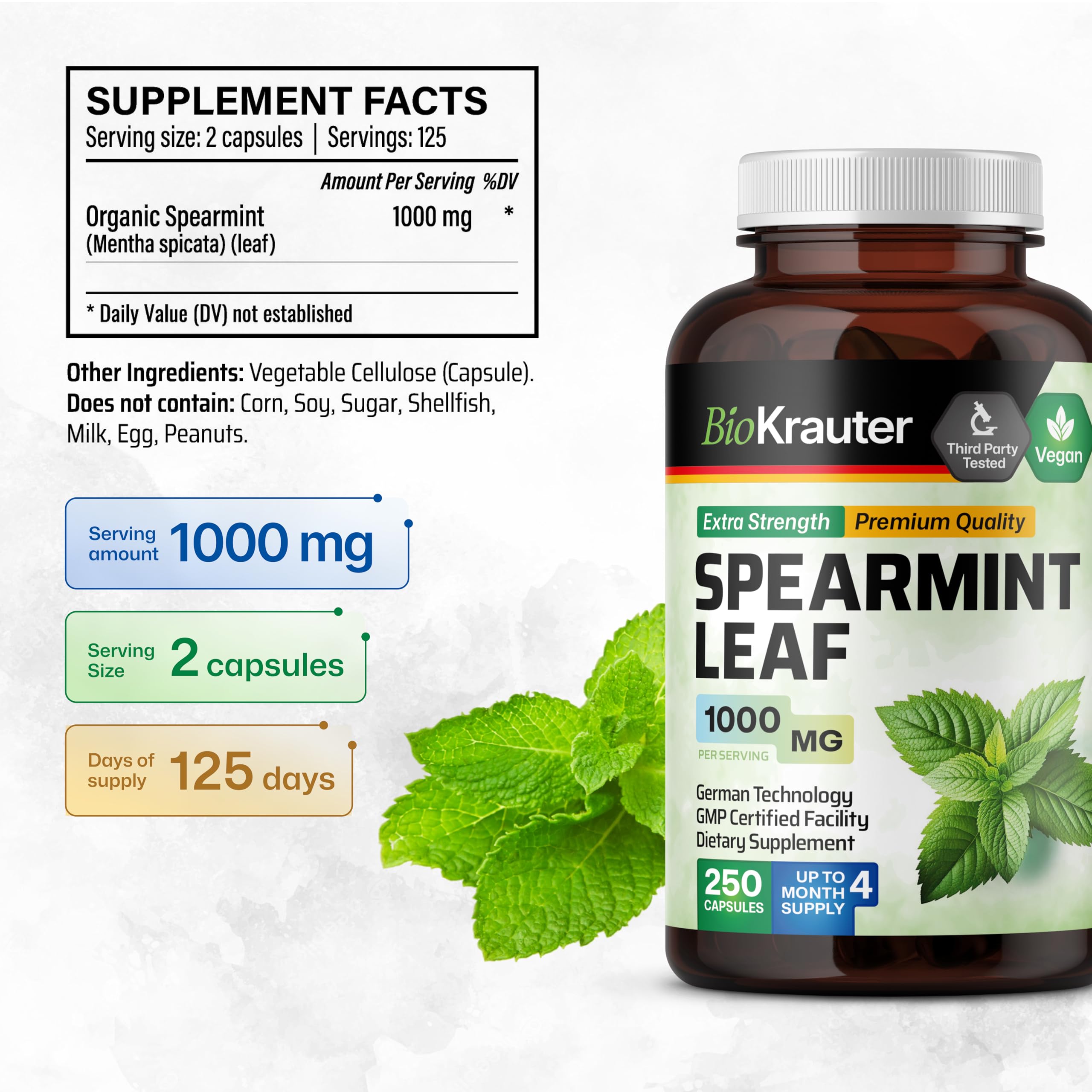 BIO KRAUTER Prise quotidienne de capsules menthe poivrée, pratique en déplacement.