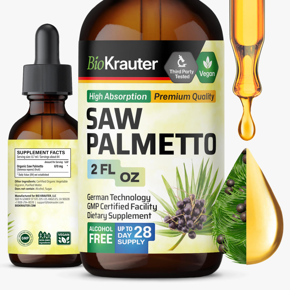 BIO KRAUTER Saw Palmetto flacon-dose prêt à l’emploi pour une routine quotidienne