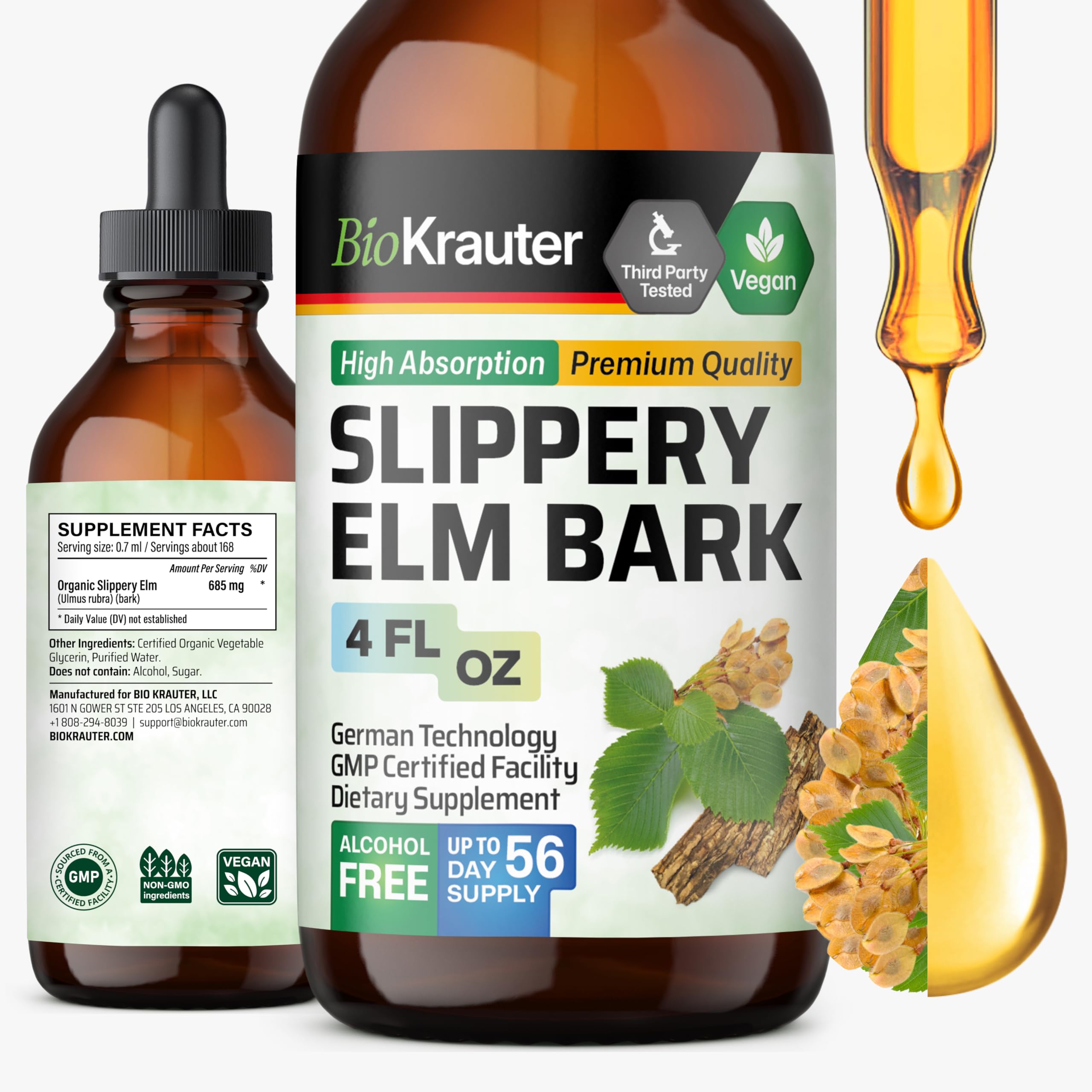 BIO KRAUTER - écorce d’orme glissant - bouteille pratique pour usage quotidien.