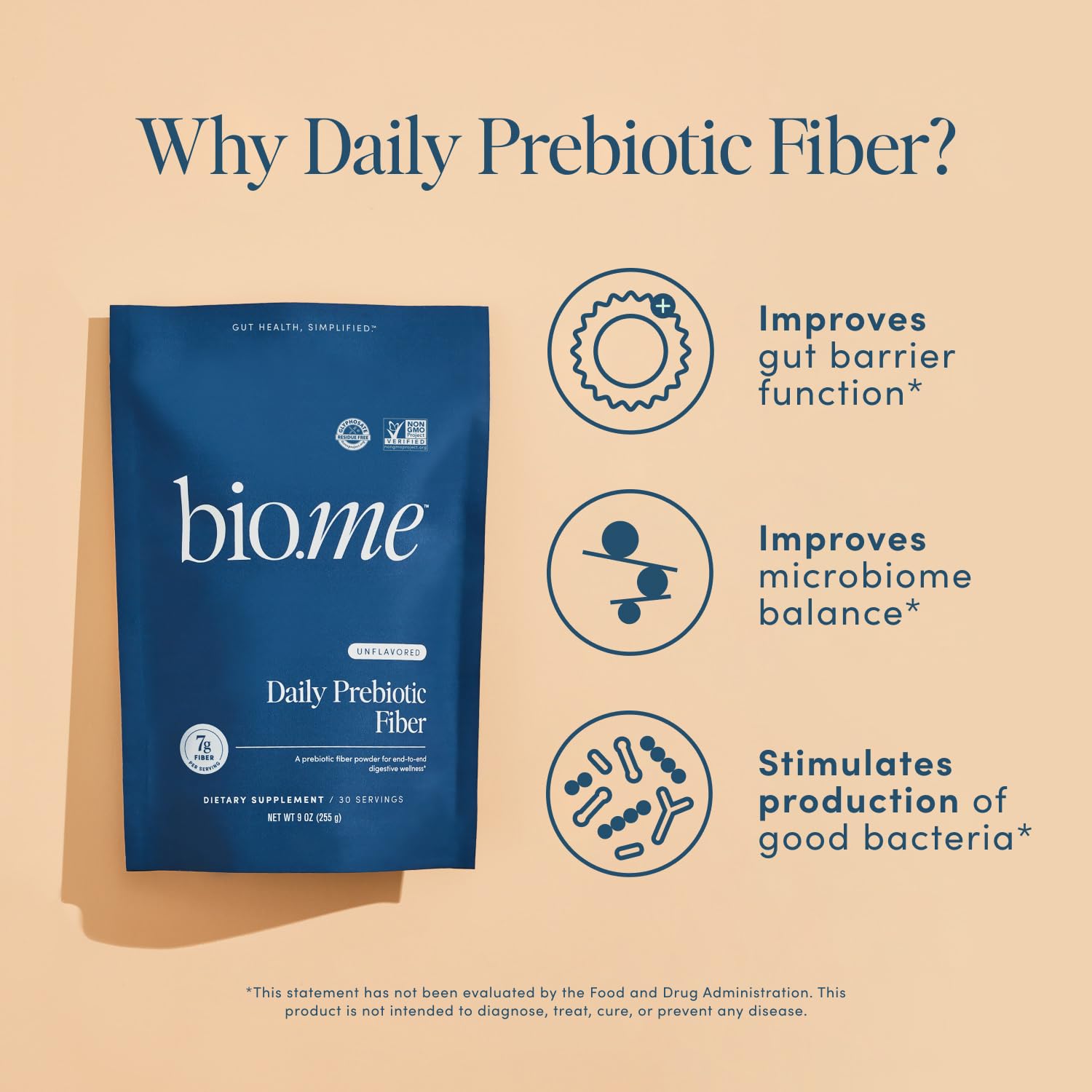 Bio.me Fibre Prébiotique 30 portions pratiques pour votre routine.