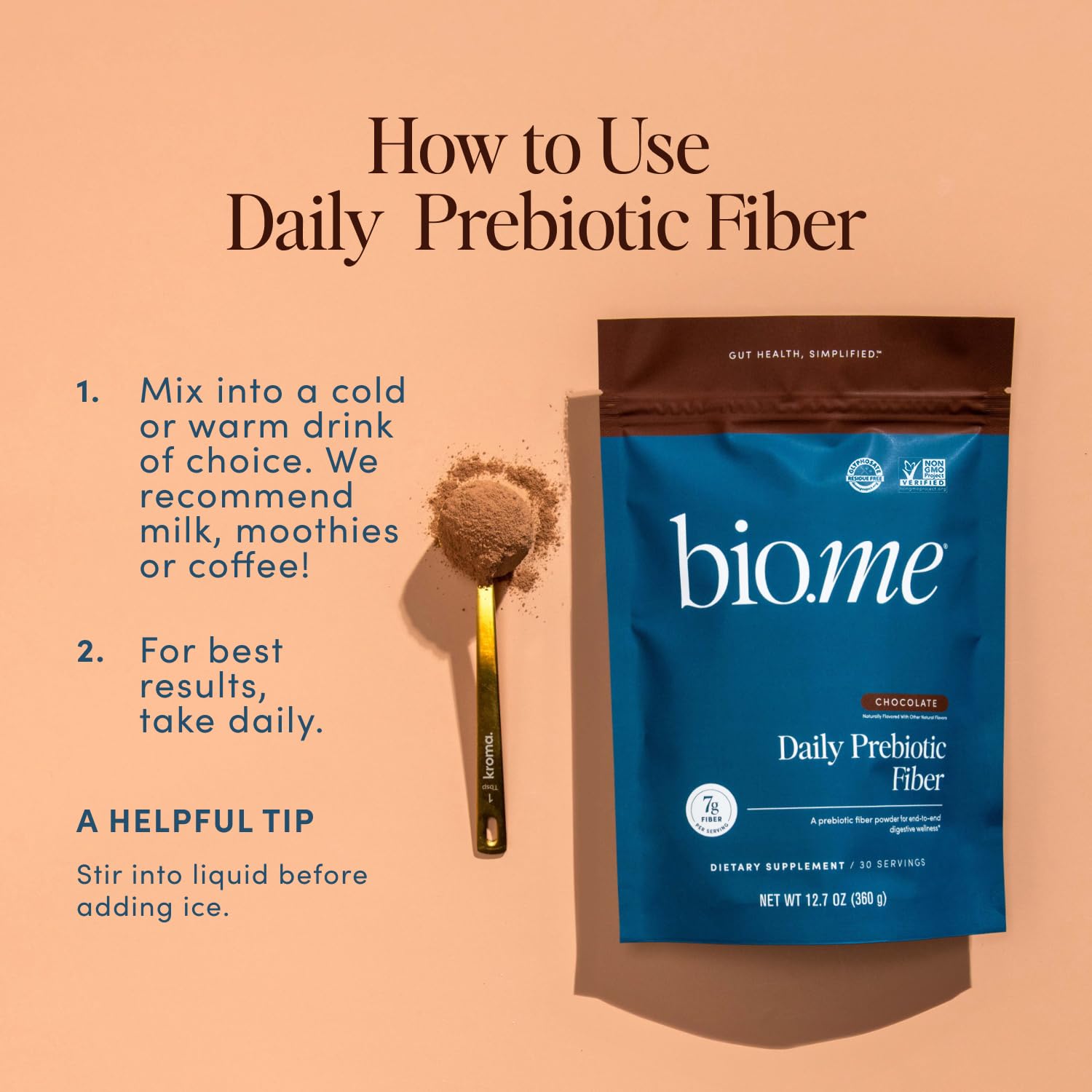 Bio.me Fibre prébiotique chocolat utilisation quotidienne