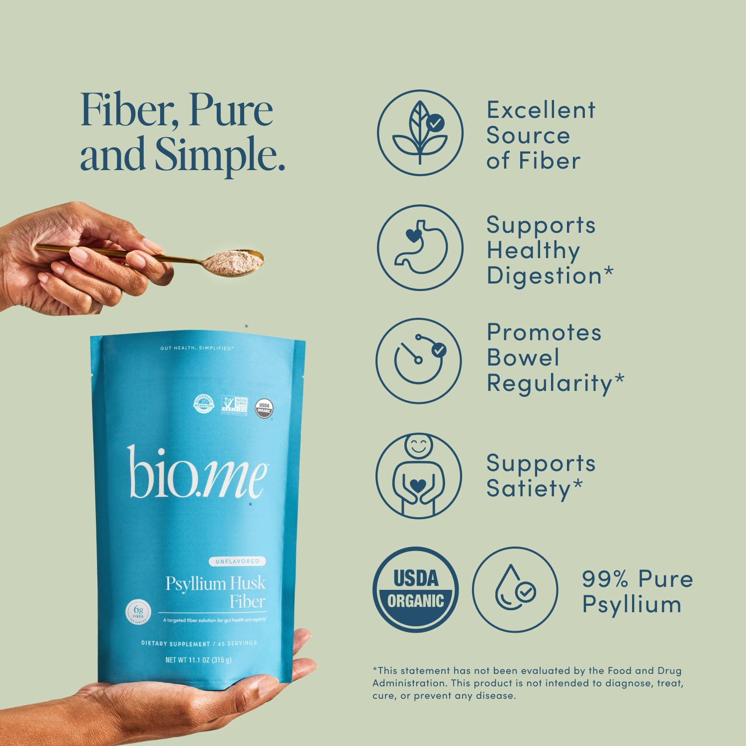 Bio.me Psyllium, bouteille 45 portions, pratique au quotidien.