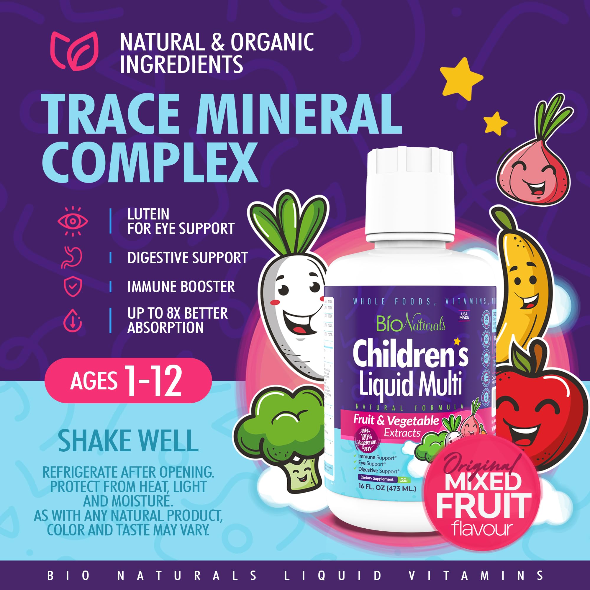 Bio Naturals Enfants - sans OGM, gluten, lactose et soja pour un usage quotidien.