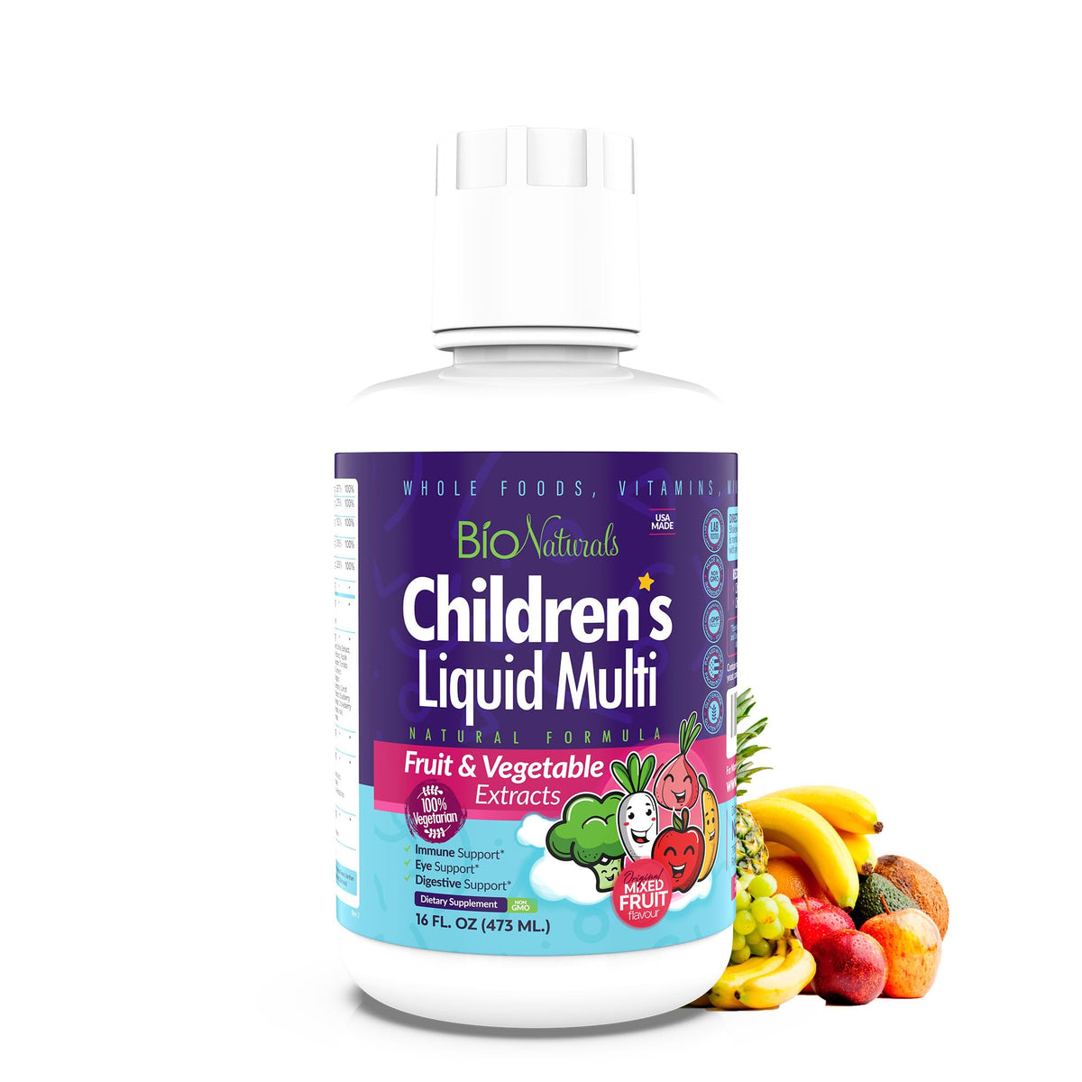 Bio Naturals Enfants - bouteille multivitamines liquide, soutien potentiel à la croissance.