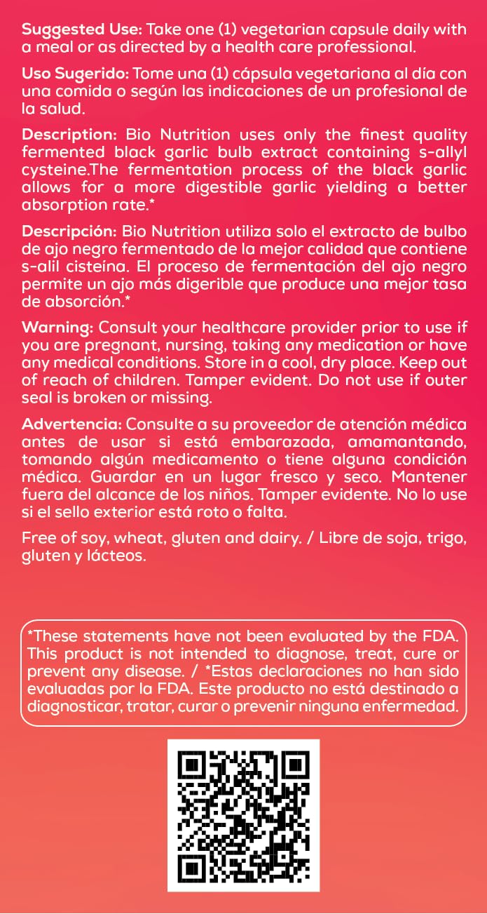 Bio Nutrition Ail Noir Fermenté, emballage prêt à offrir, format végétarien.