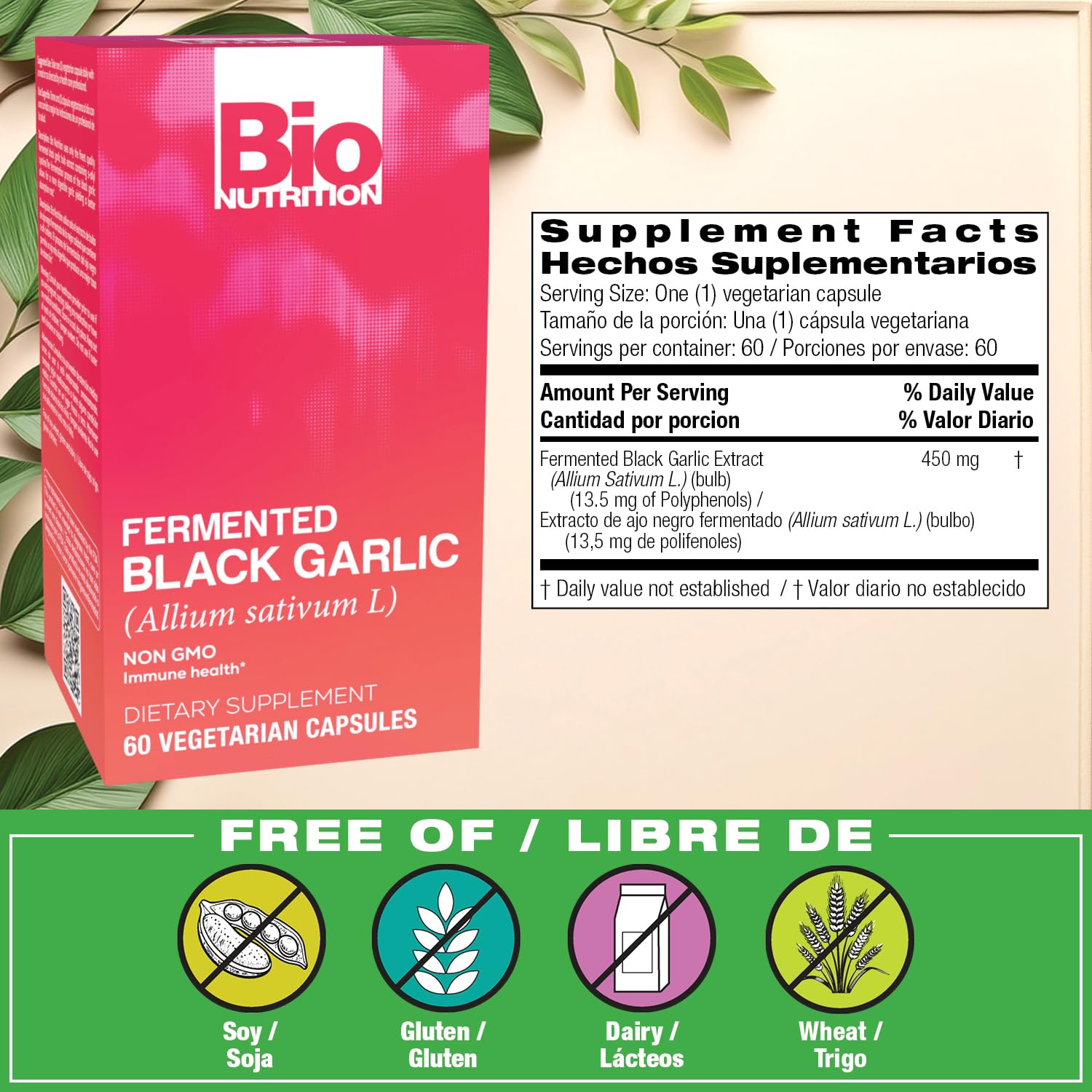 Bio Nutrition Ail Noir Fermenté, étiquette claire facilitant le choix du complément.