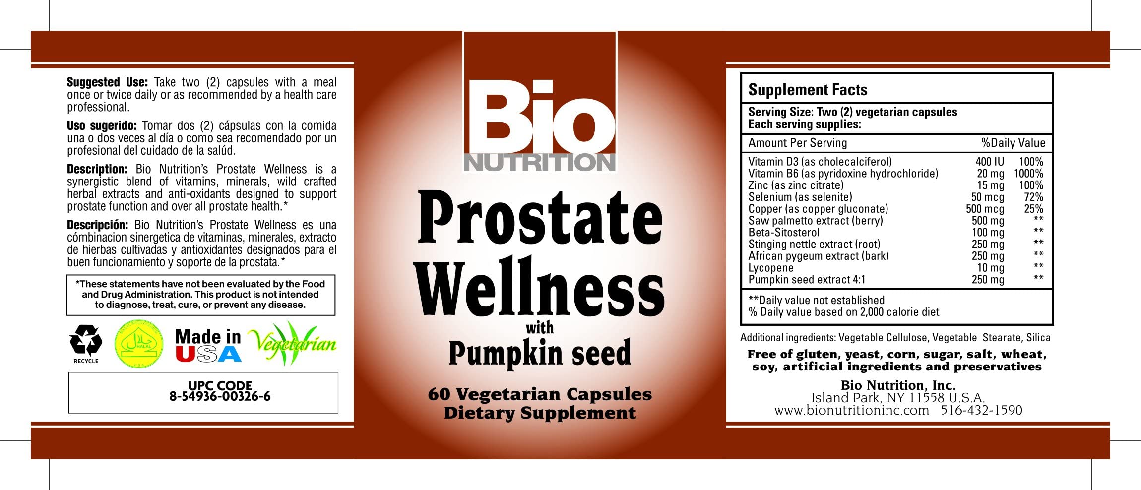 Bio Nutrition bien-être de la prostate - emballage et capsules faciles à utiliser