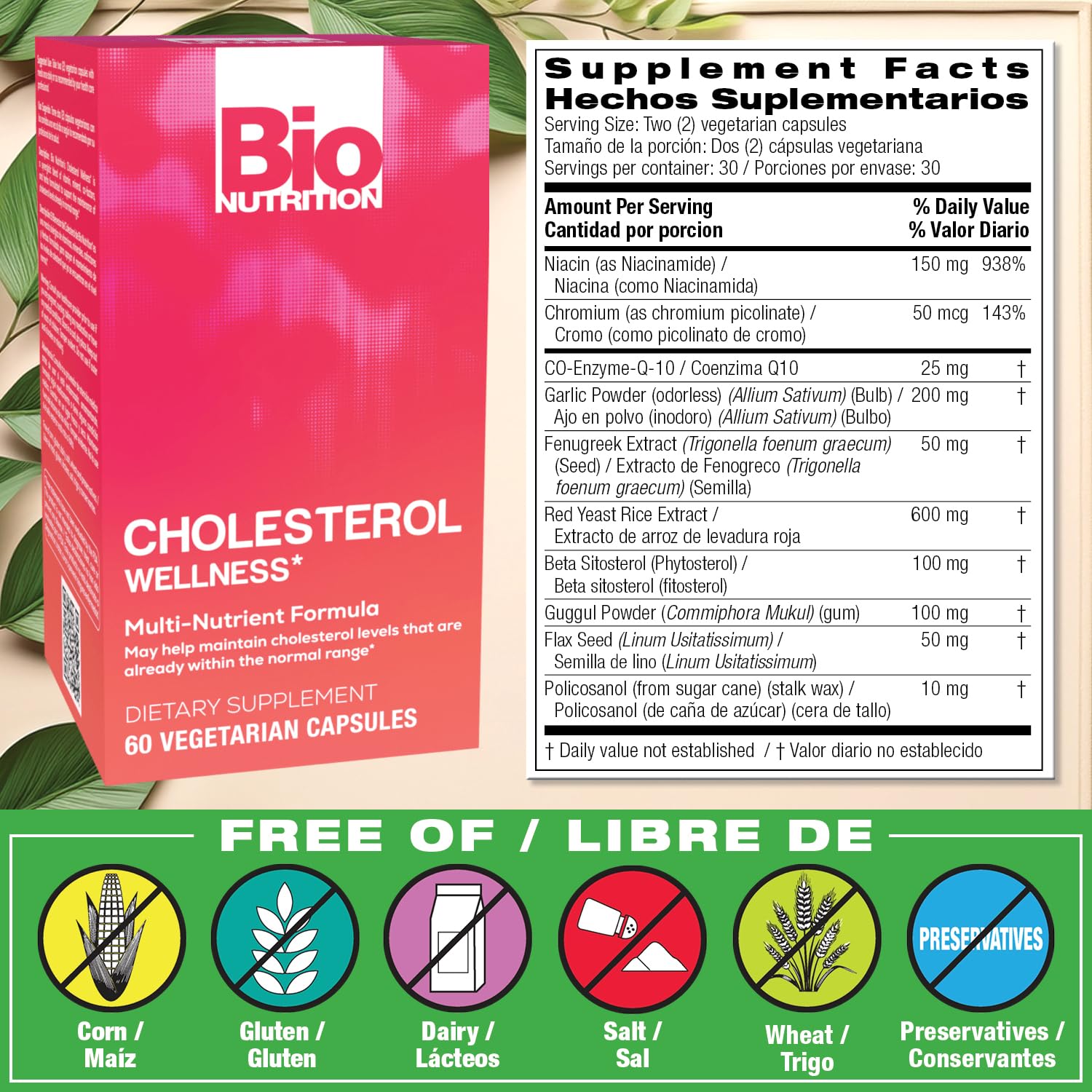 Bio Nutrition Cholesterol Wellness: capsules prêtes à être prises, pratique pour les moments de la journée.