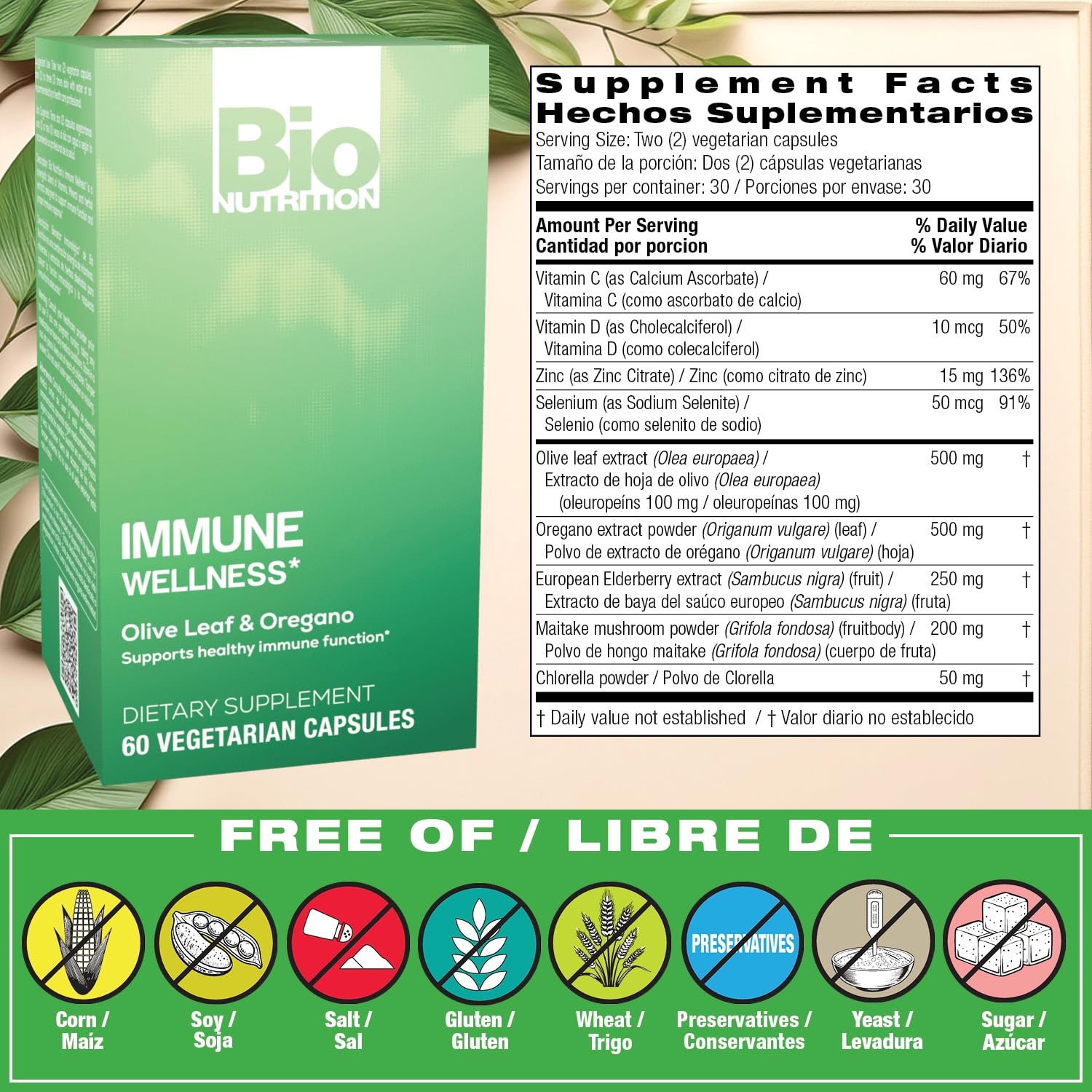 Bio Nutrition Bien-être Immunitaire – feuilles d’olivier visibles, ingrédient naturel clé.