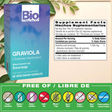 Graviola Bio Nutrition: étiquette-produit claire garantissant l origine végétarienne et sans gluten.