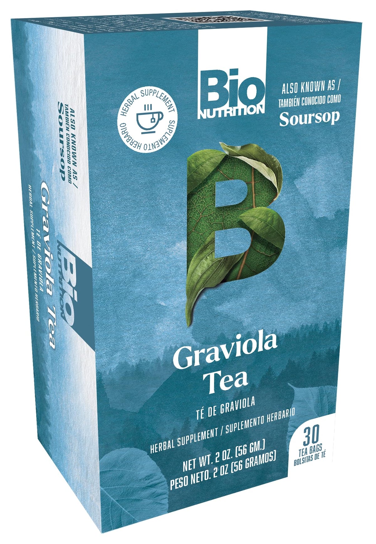 Bio Nutrition Graviola : sachets de thé prêts à infuser dans une tasse chaude pour une pause réconfortante