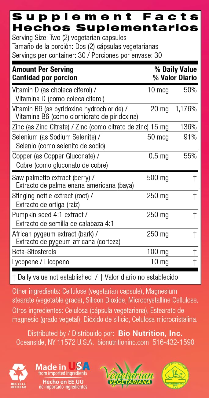 Bio Nutrition Prostate Wellness – mise en scène quotidienne, capsule facile à prendre