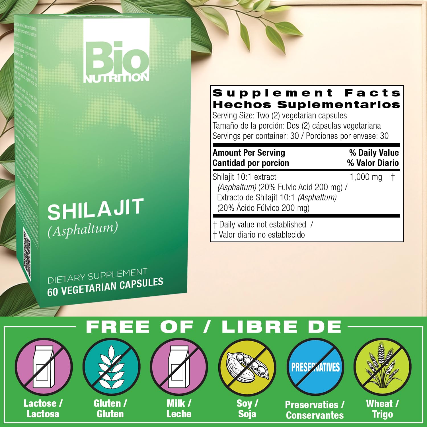 Bio Nutrition Shilajit gélules 500 mg, format pratique pour le quotidien.