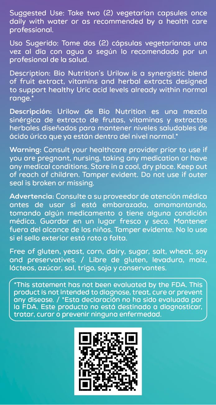 Bio Nutrition Urilow: emballage visible avec dimensions d'emballage