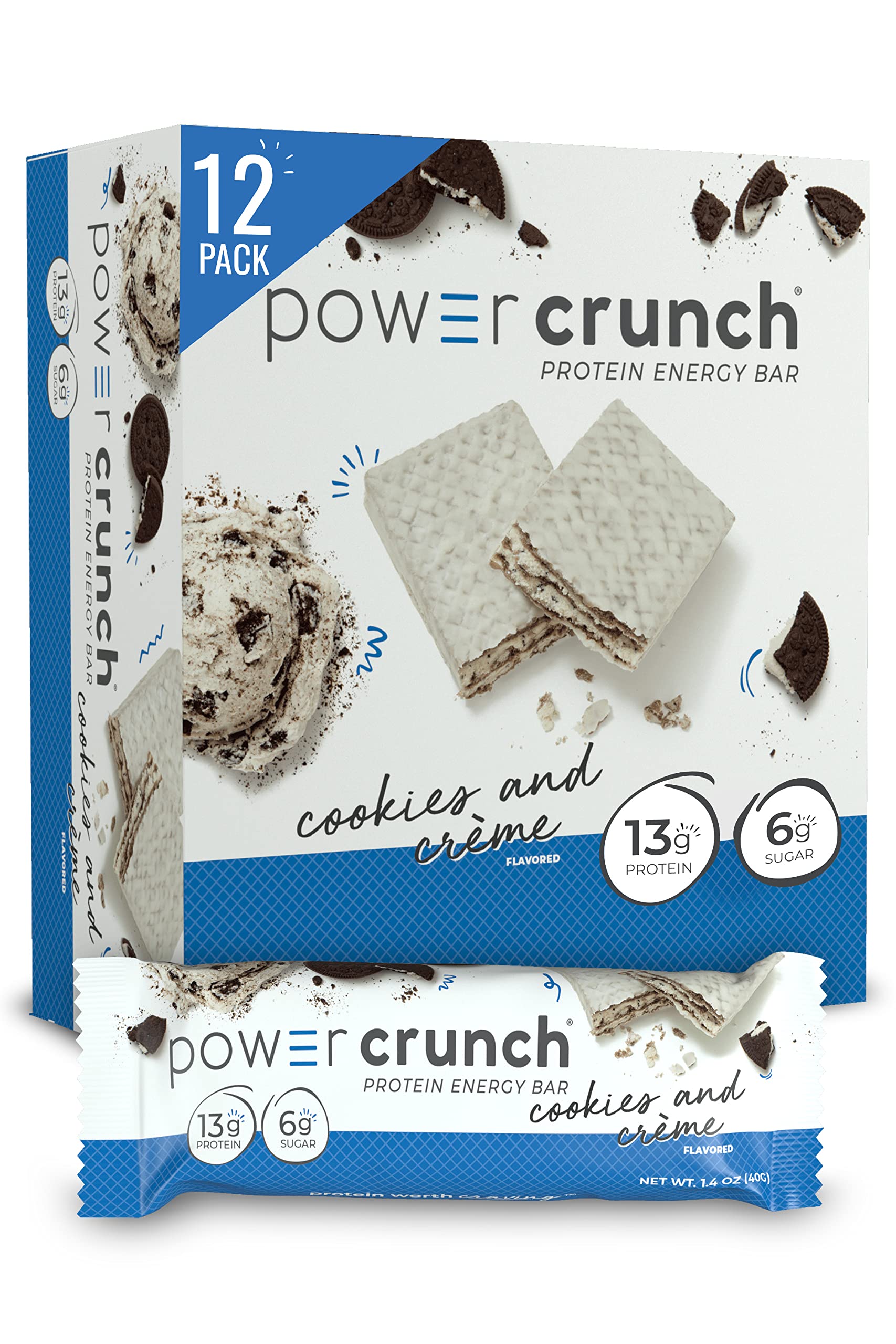 Power Crunch Bar BIO NUTRITIONAL crème cookies, collation protéinée savoureuse.