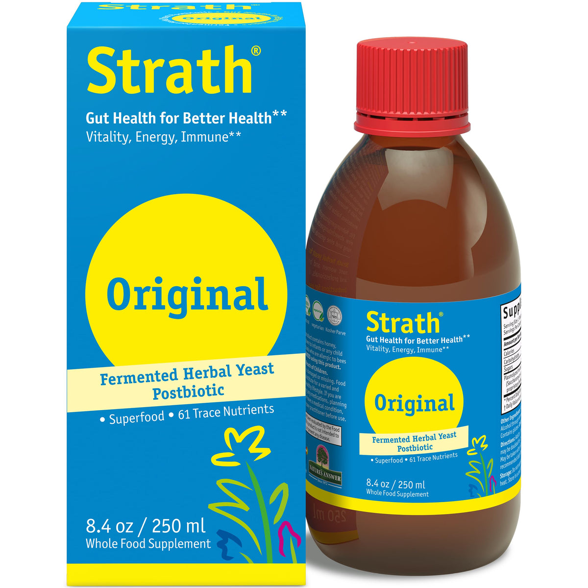 Bio-Strath levure fermentée dans bouteille, soutien potentiel au métabolisme.