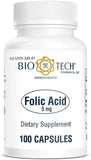 Bio-Tech Pharmacal Acide folique 5 mg – capsules visibles, méthode naturelle pour le bien-être quotidien.