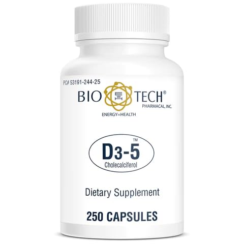 Bio-Tech Pharmacal D3-5 capsules 5000 UI pour le soutien osseux et l'immunité.