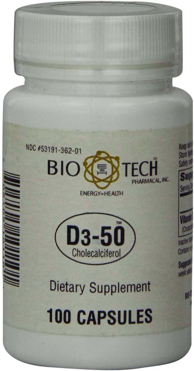 Bio-Tech Pharmacal D3-50, bouteille de gélules; soutien potentiel des os
