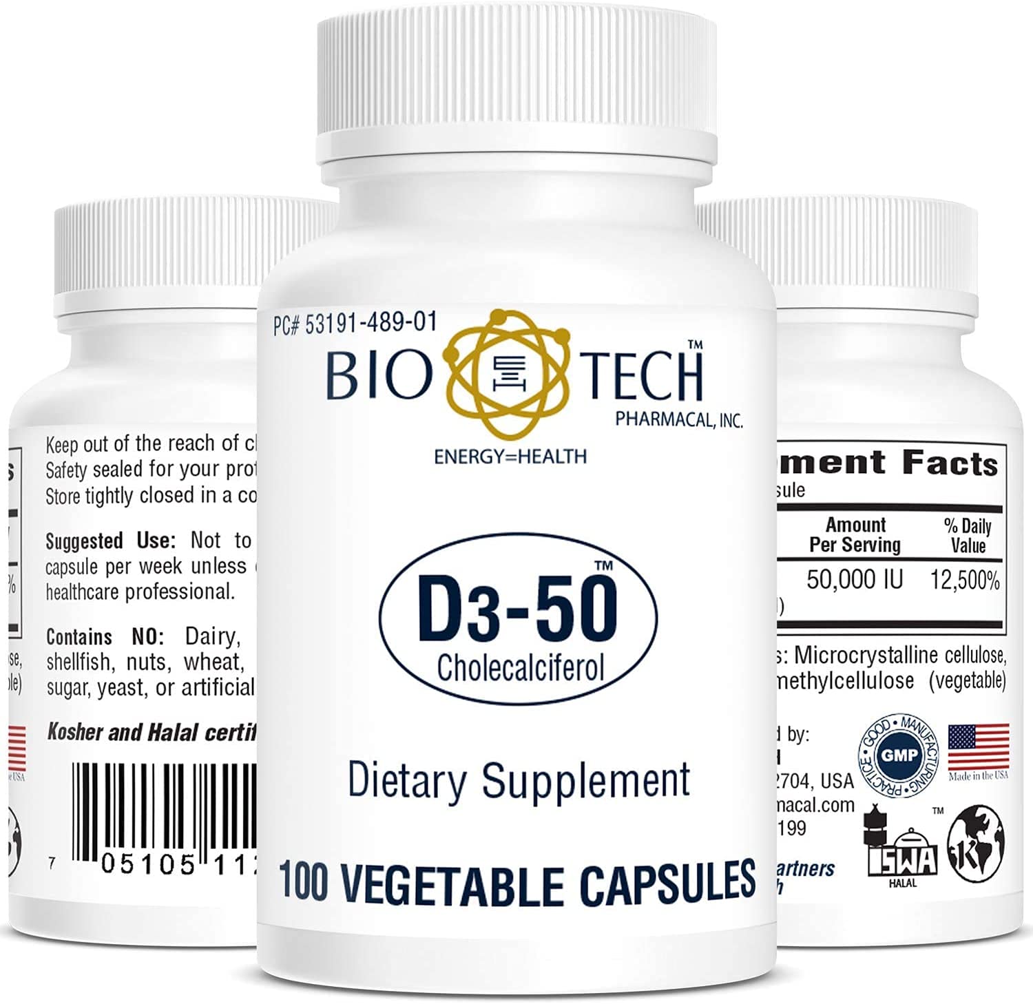 Bio-Tech Pharmacal D3-50 – capsules végétales – format pratique et naturel