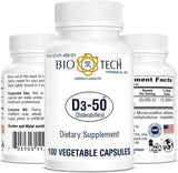 Bio-Tech Pharmacal D3-50 – capsules végétales – format pratique et naturel