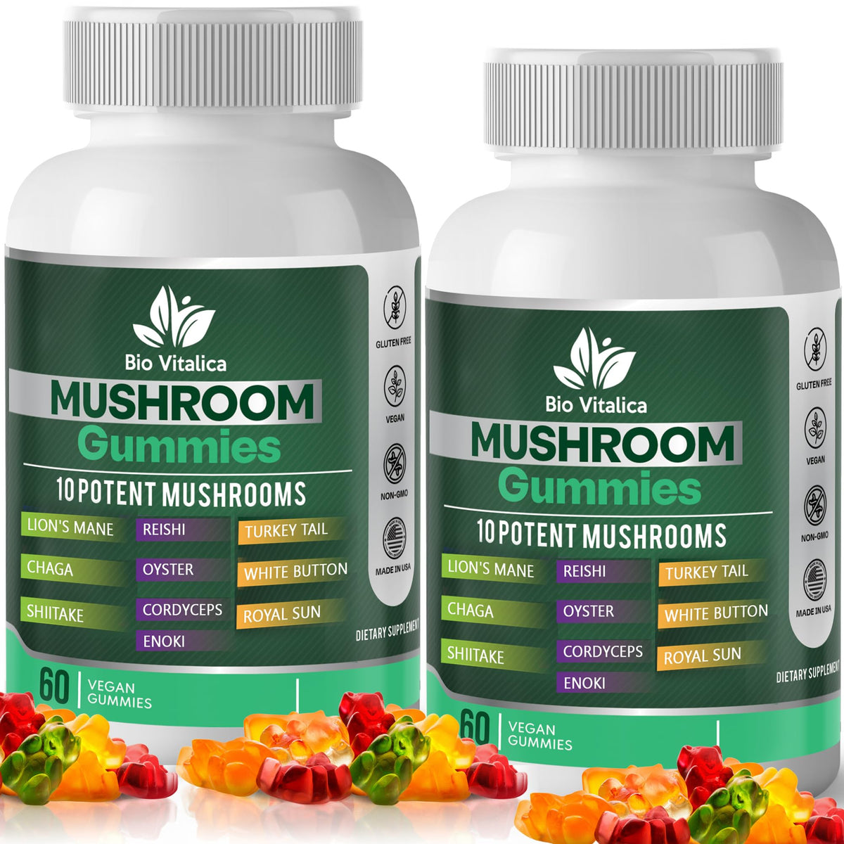 BIO VITALICA gommes champignons dans la bouteille, pratique pour la routine.