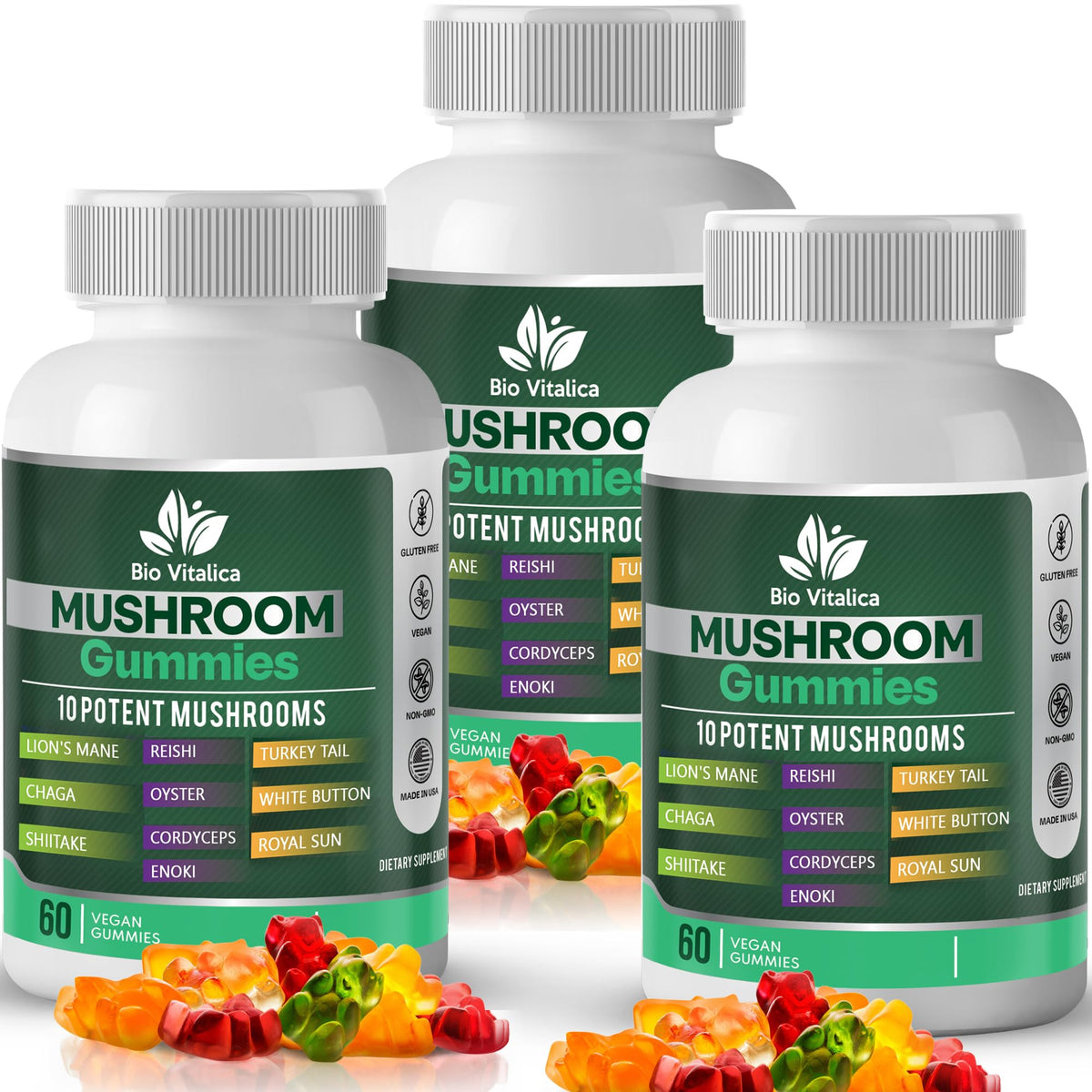 Gommes BIO VITALICA au mélange de 10 champignons, savoureuses et faciles à intégrer.