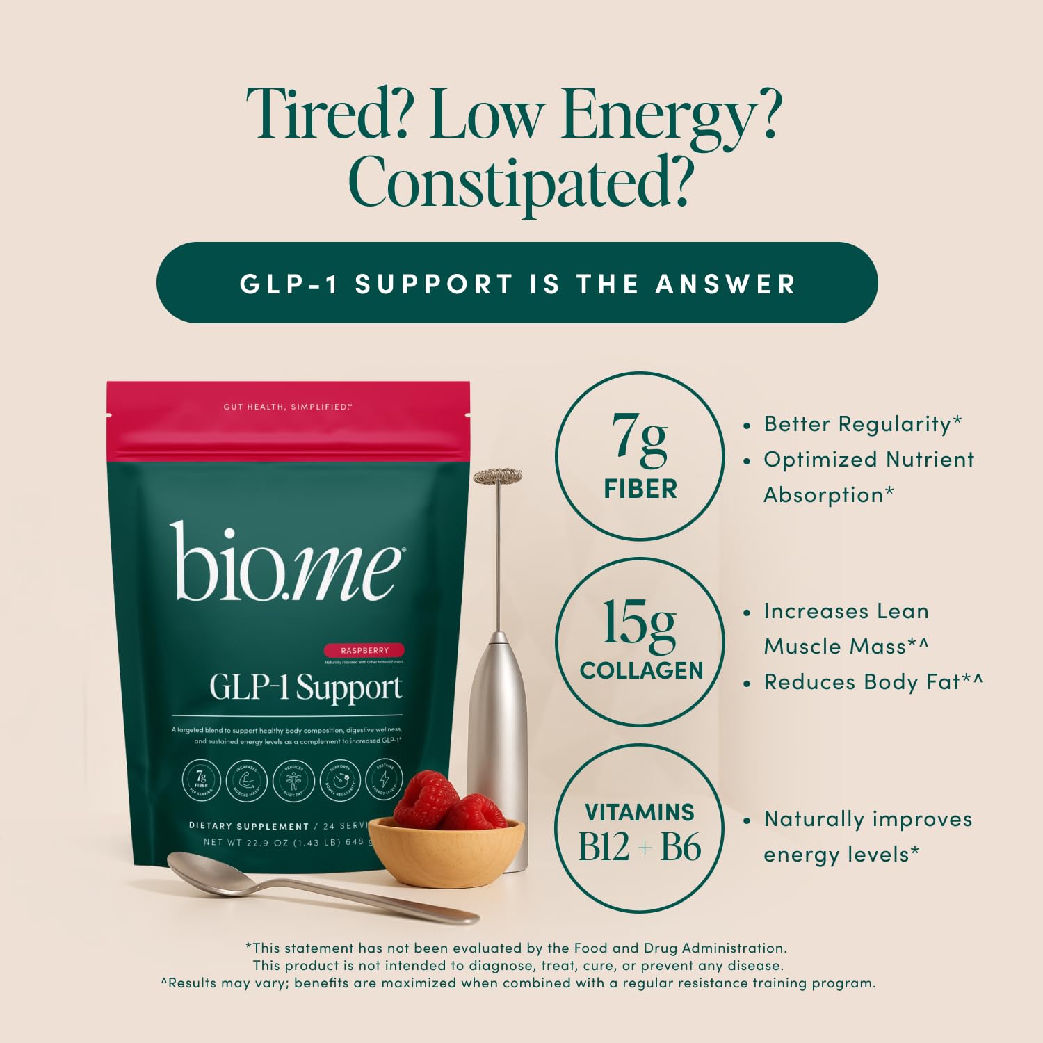 Bio.me GLP-1 Support, poudre fibre, soutien digestion et énergie durable.