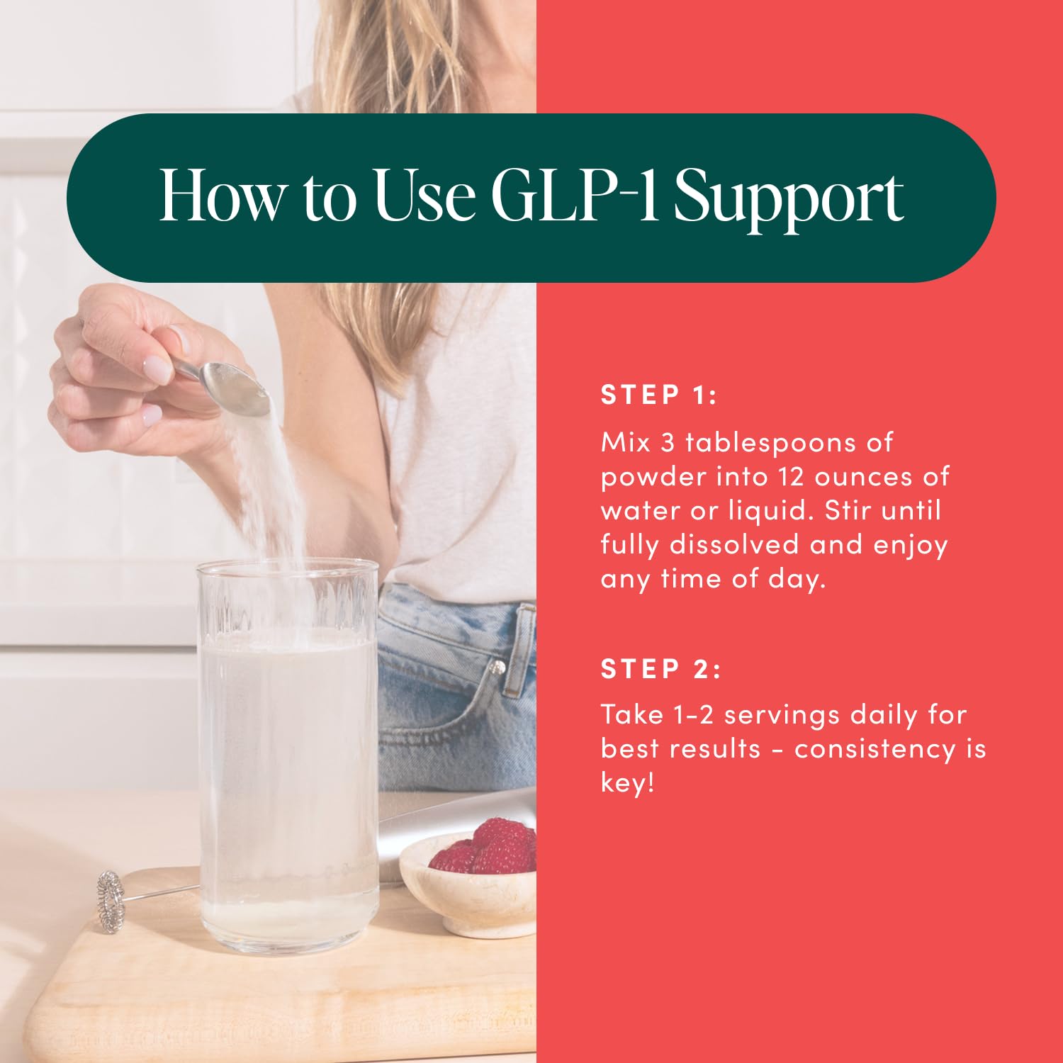 Bio.me GLP-1 Support, préparation rapide dans eau ou smoothie.
