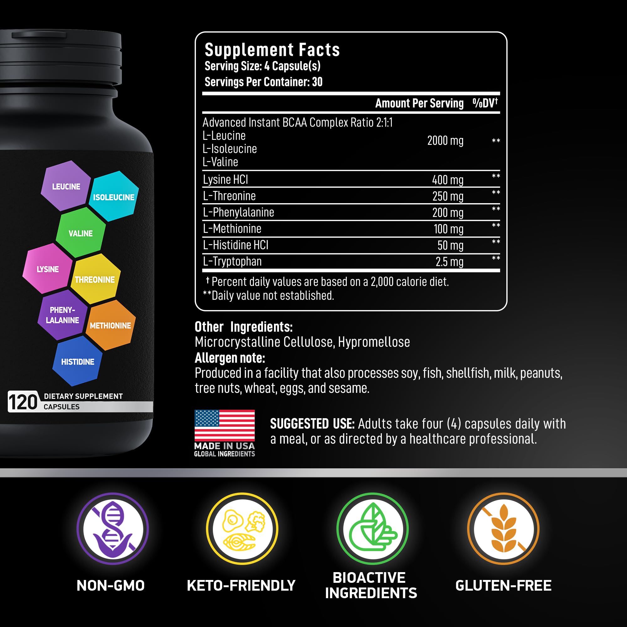 BIOACTIVE LABS bouteille EAA BCAAs, conditionnement pratique pour le quotidien.