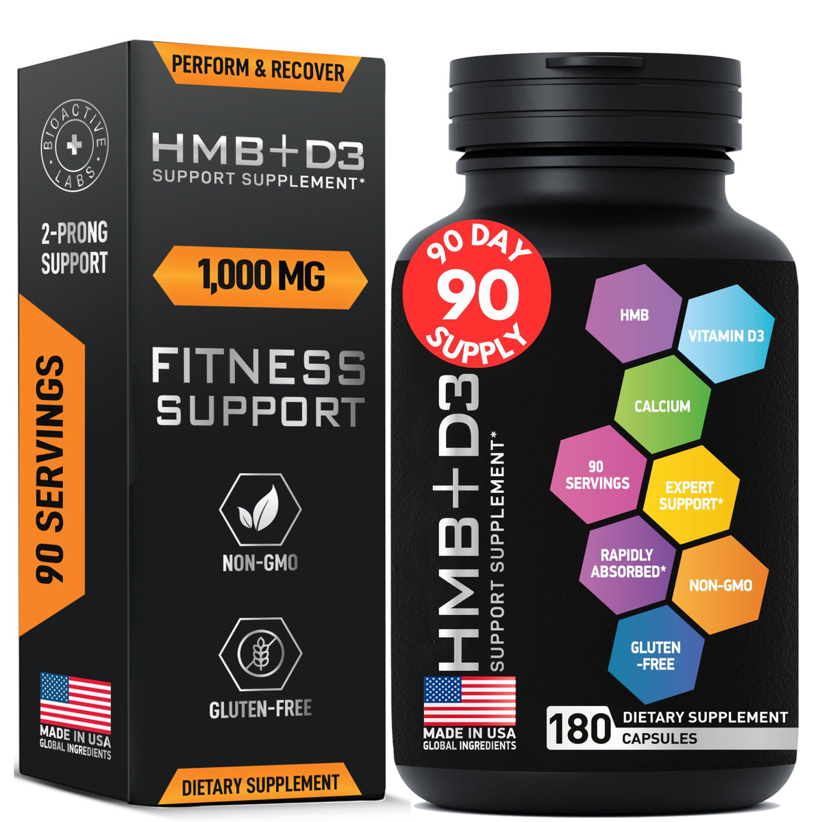 Capsules BIOACTIVE LABS HMB-D3 pour soutenir la masse musculaire et la récupération.